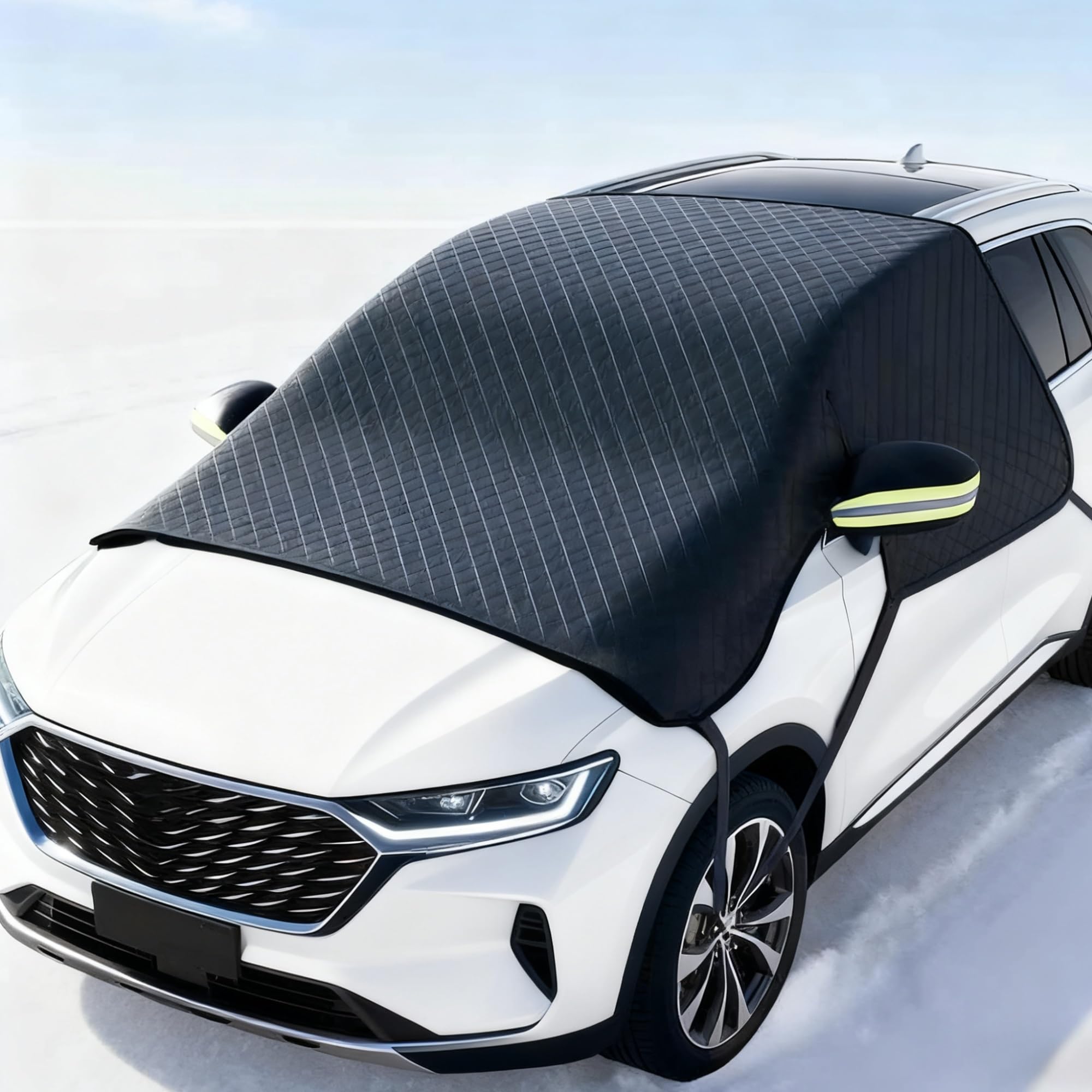 Windschutzscheibenabdeckung Winter Sechs-Punkt-Befestigung Frontscheibenabdeckung füR Alle Jahreszeiten Geeignet SchüTzt Seitenscheiben und AußEnspiegel(Compatible with hatchbacks)