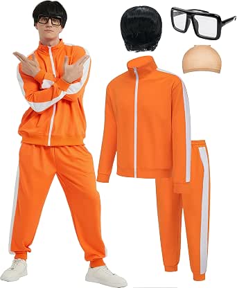 Men's Halloween Costume Orange Zip-Up Tracksuit Set