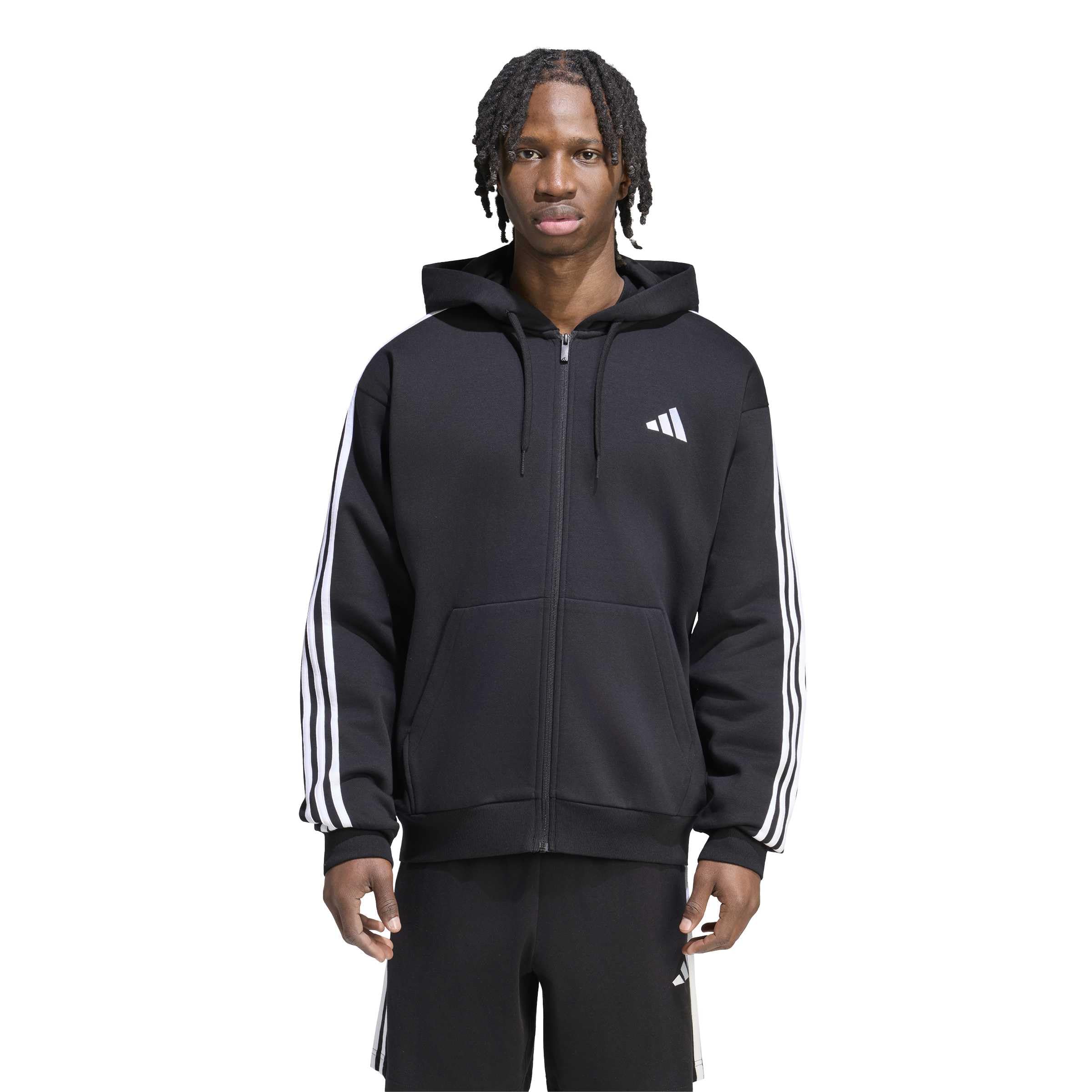 adidas Mezczyzni Essentials 3-Stripes Fleece Full-Zip Hoodie Sweatshirt, black/white, XS