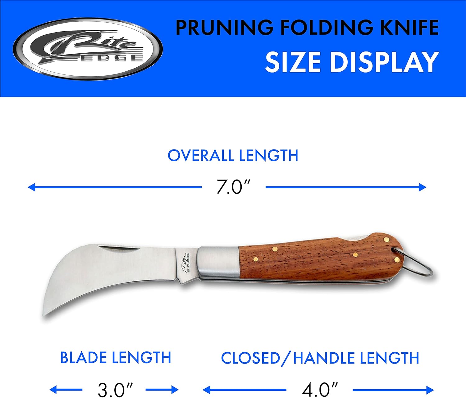 Rite Edge Hawkbill Pruning Knife – 4” Folding Garden Knife with Stainless Steel Blade, Lockback Mechanism, and Wooden Handle – Ideal for Grafting, Trimming, Landscaping, Budding, and Harvesting