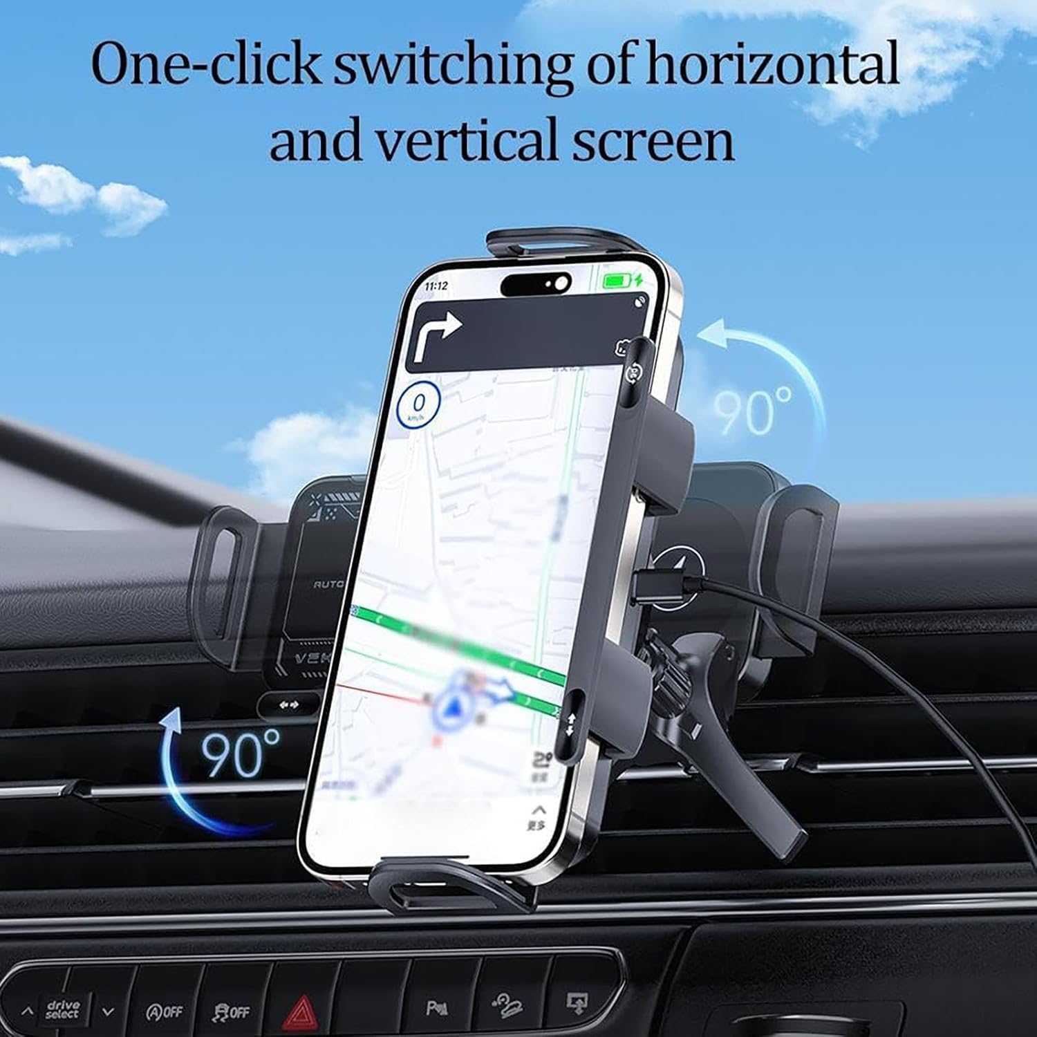 High Intelligent 2 in 1 Rotating Car Pad Holder & Wireless Charger,15 Watt Dual Coil Wireless Fast Charging Phone Mount with Auto Clamping for Pad. (Gray)