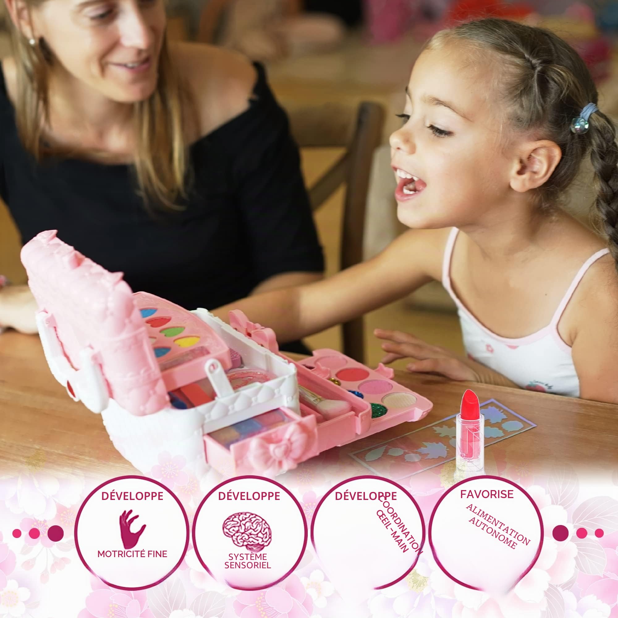Mrabbitoo Maquillage Enfant Jouet Filles - Coffret Maquillage Enfant, Non Toxique Malette Kit de Maquillage Enfant Fille,Maquillage Enfant Cadeau de Noël Anniversaire Jouet pour Princesse Fille 3+ Ans