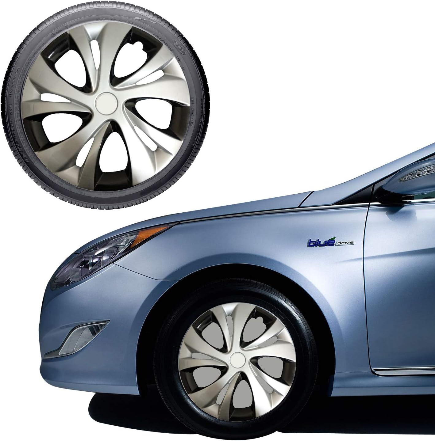 Oshotto Push Type 14 inch Double Colour Wheel Cover Caps Compatible with Maruti Suzuki WagonR VXI (Set of 4)