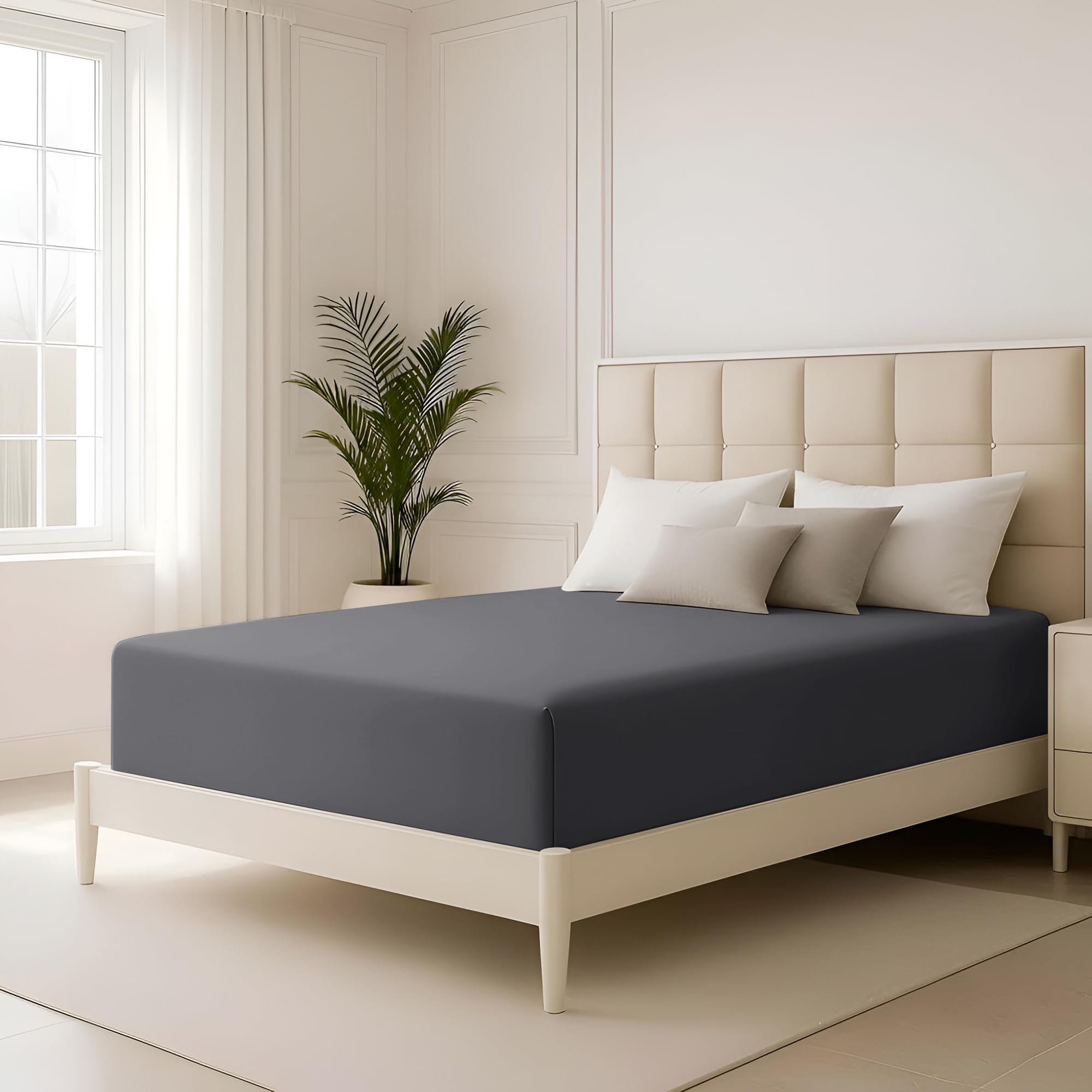 Hafaa Small Double Fitted Sheet 40CM (16”) Charcoal Extra Deep — image 1
