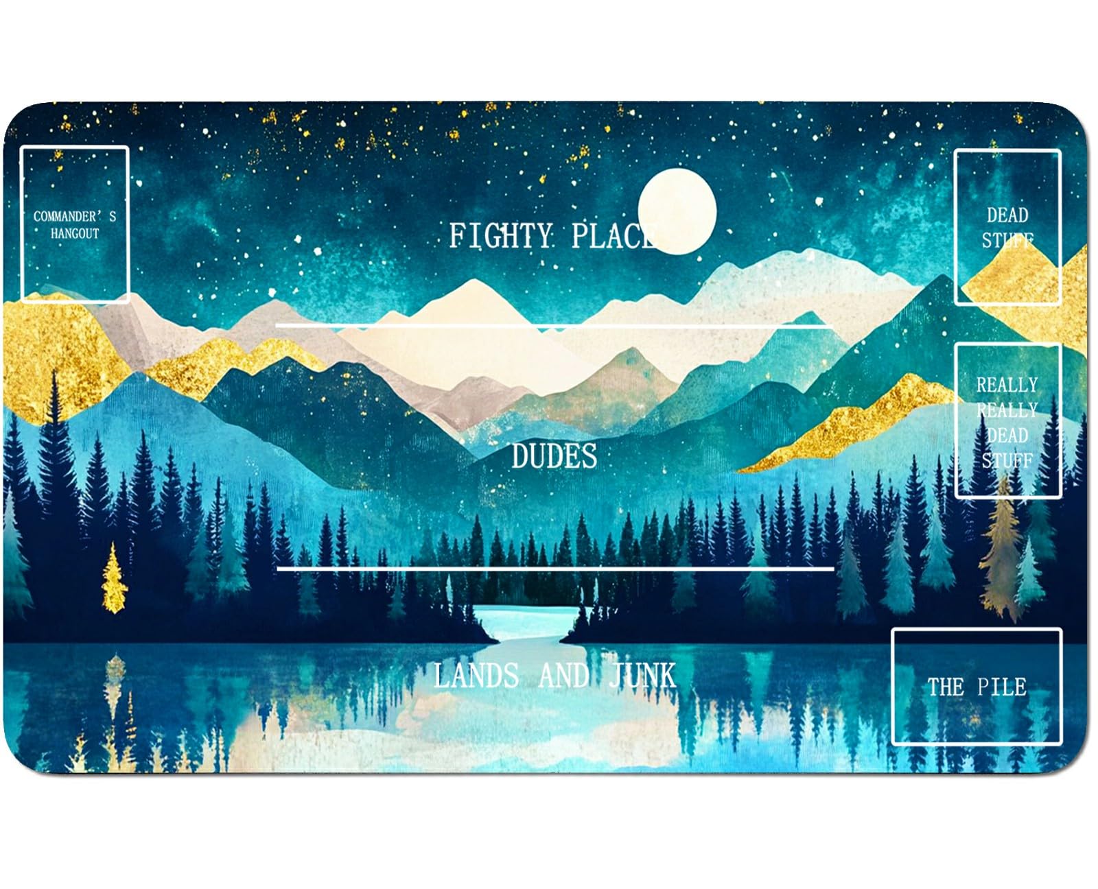 RWUTYTIUL for MTG Card Playmat 24 X 14 Inch with B Zone, Stitched Play Mat for Commander Board TCG RPG CCG Game Desktop Tablet Mouse Pad for Playing Accessories, Blue Mountains Moon