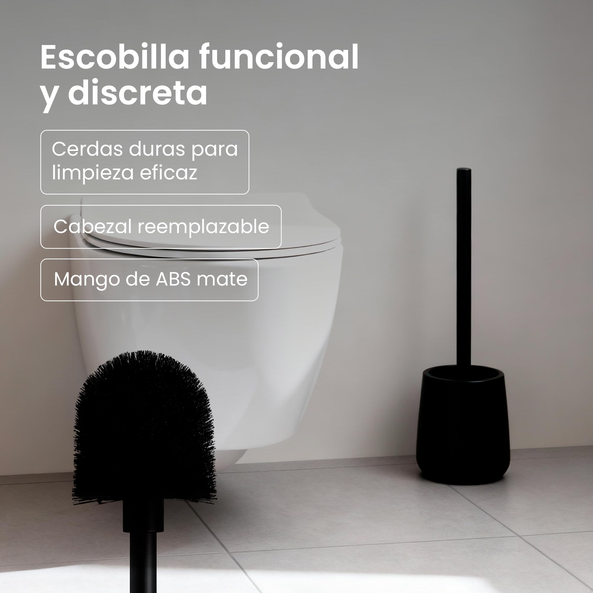 Set de Baño Moderno de 3 Piezas, Accesorios de Resina | Dispensador de Jabón 380 ml + Vaso para Cepillos de Dientes + Escobilla de Inodoro, Juego de Aseo Diario, Libre de BPA (Negro)