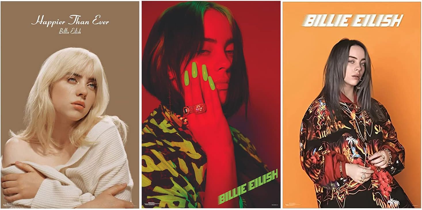 Scorpio Posters Billie Eilish - Happier Than Ever, Photo, & Red - Officially Licensed - Poster Bundle - 24x36