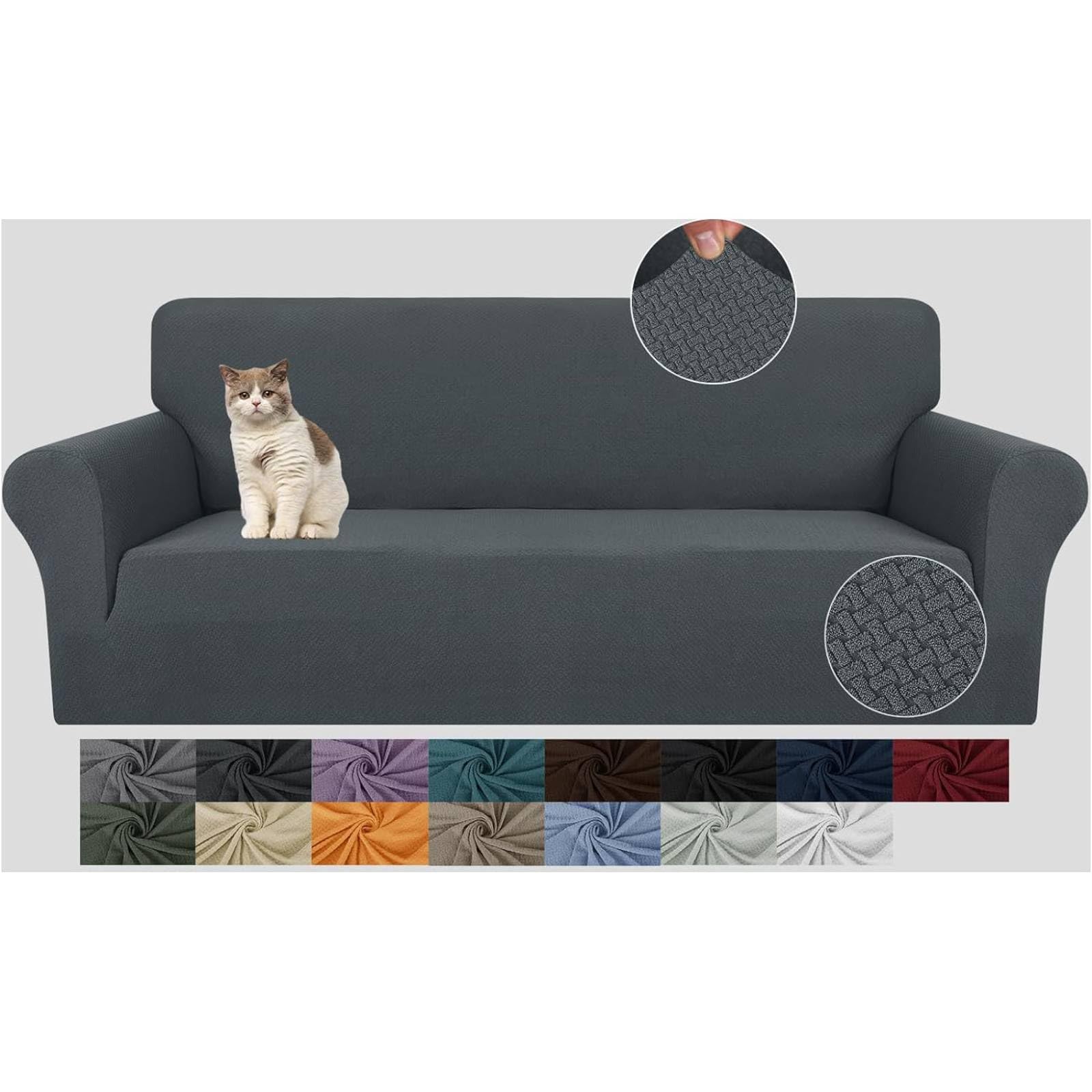 MAXIJIN Fundas de sofá de Jacquard Creativas Antideslizante Fundas súper elástica para Perros de 1 Pieza con Protector de Muebles (3 Plaza, Gris Oscuro)