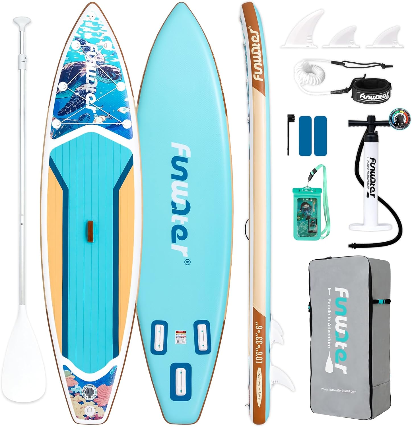 FunWater 11'/10'6" Inflatable Stand Up Paddle Board with Premium SUP Paddleboard Accessories, Wide Stable Anti-Slip EVA Deck,Paddle Boards for Adults & Youth of All Skill Levels