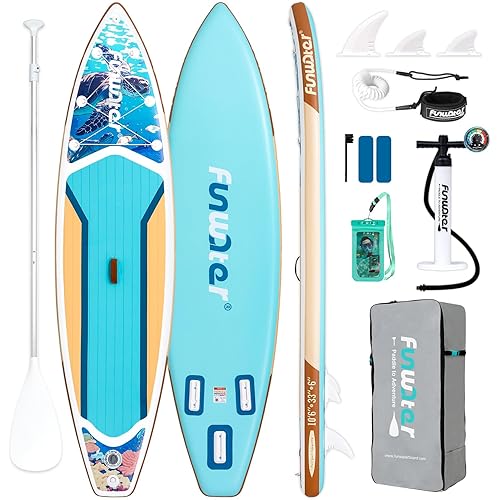 FunWater 11'/10'6" Inflatable Stand Up Paddle Board with Premium SUP Paddleboard Accessories, Wide Stable Anti-Slip EVA Deck,Paddle Boards for Adults & Youth of All Skill Levels
