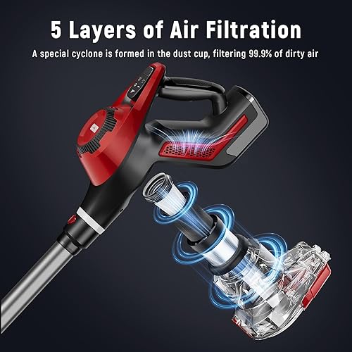 Miniatura 9 de Aspiradora inalámbrica, aspiradora doméstica de 30 Kpa, pantalla inteligente y taza de polvo de 1.5 L, tiempo de funcionamiento máximo de 55