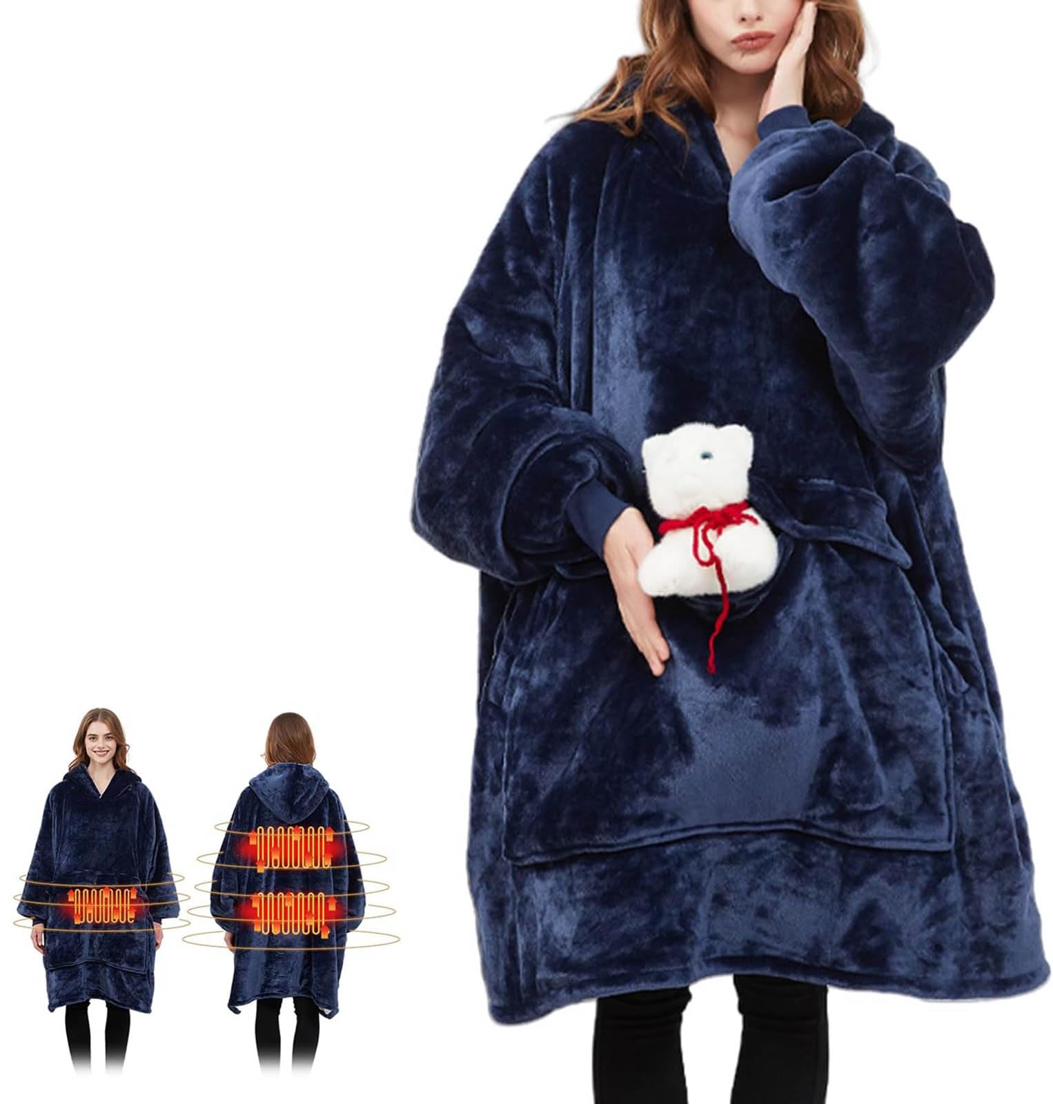 Generico Felpa con Cappuccio Riscaldata Marsupio for Cani, Coperta Riscaldata Indossabile con Cappuccio for Gatti Donne E Uomini, Pullover Oversize Maniche Lunghe