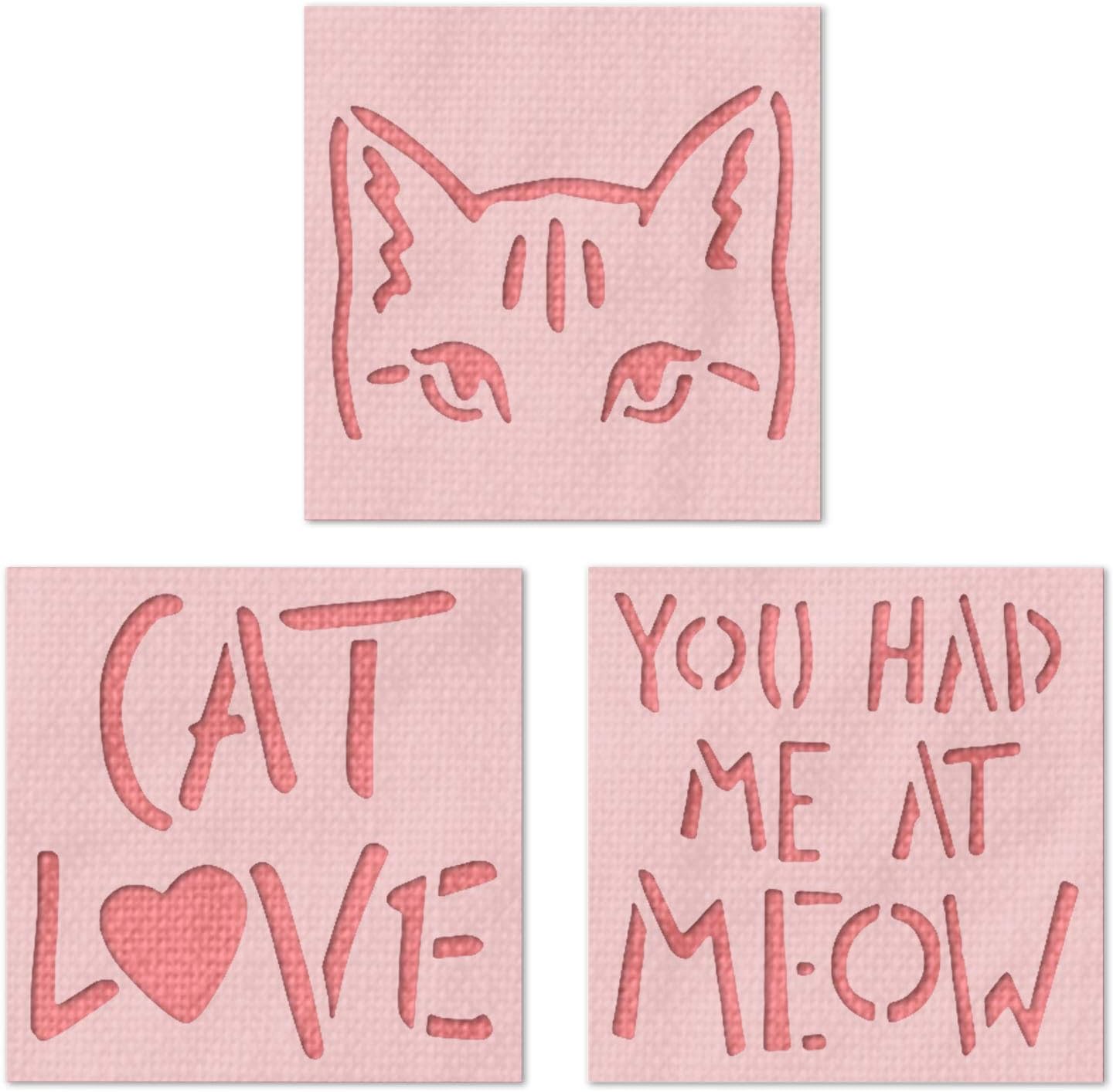 Stencil Stop Cat Love Stencil Set - 14 Mil Mylar Plastic [3 Stencils, 3 x 3 inches]