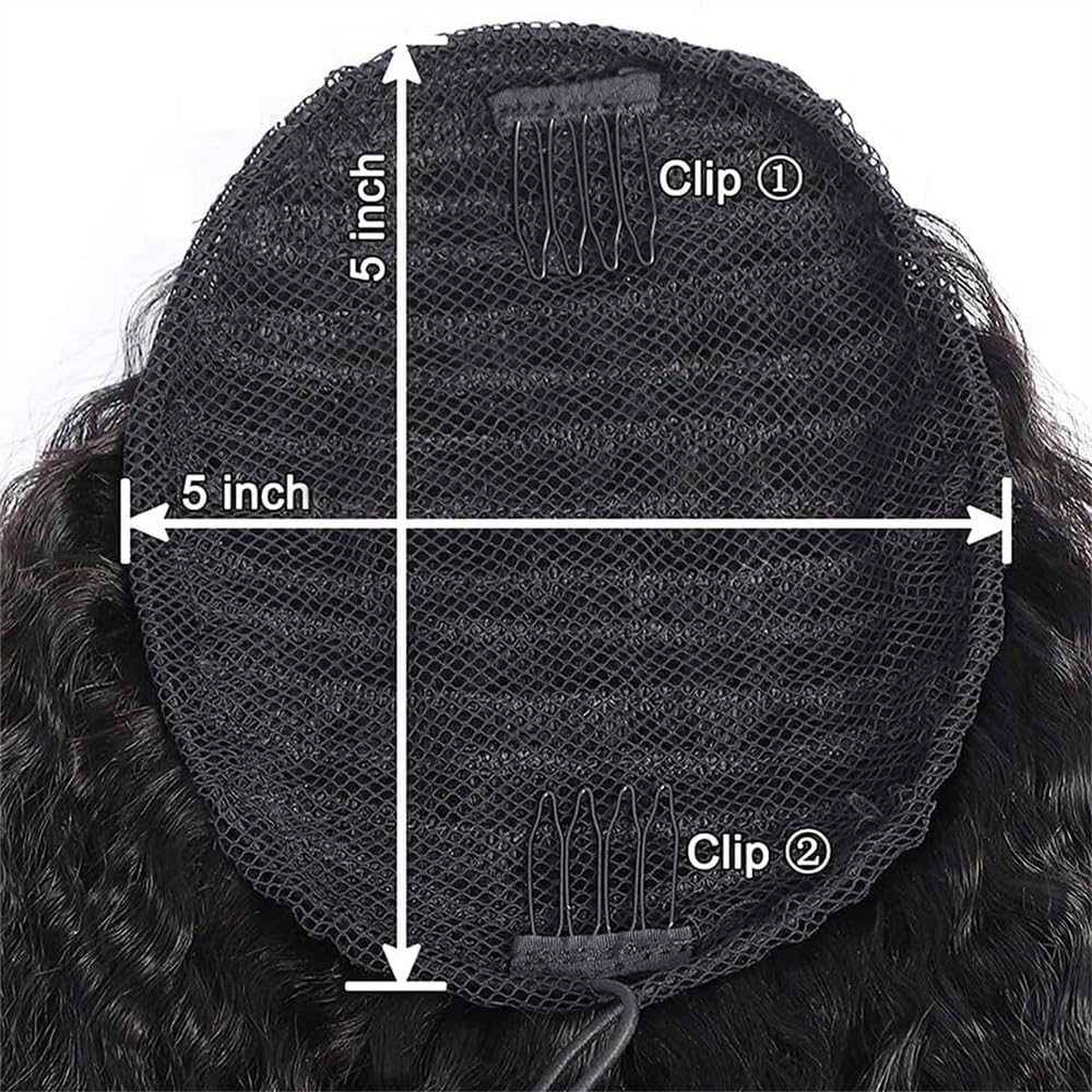 Pferdeschwanzverlängerung Kinky Curly Drawstring Ponytail Clip In Hair Extensions 10-26 Inch Brazilian Virgin Hair Deep Curly Ponytail Extensions, 1B# Natural Black Tails Haarverlängerungen(10inches)