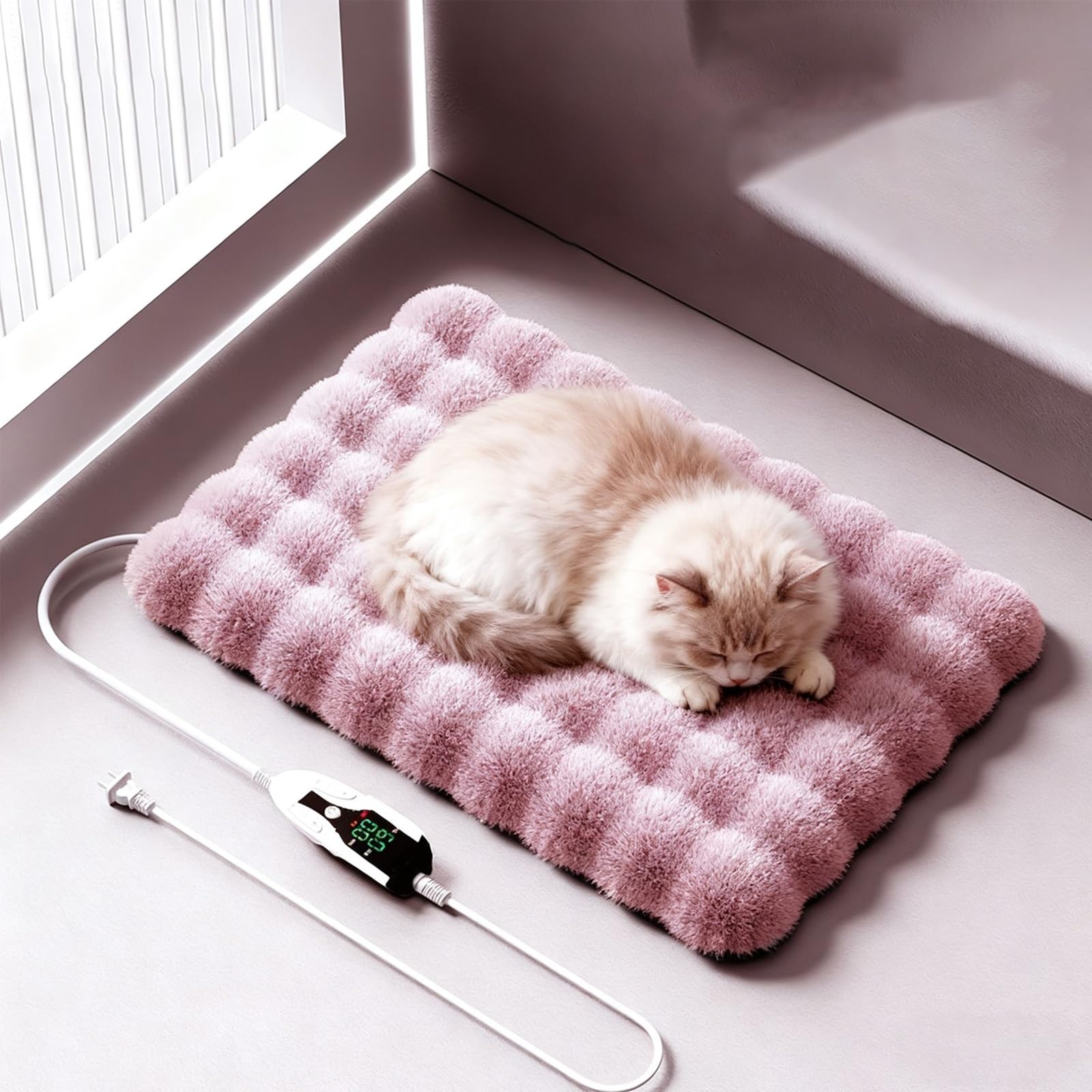 Manta Térmica para Perros, Alfombrilla Calefactora para Mascotas, Temperatura Ajustable, Funda Extraíble, Segura y Cómoda, Ideal para Climas Fríos(Gray,Large)