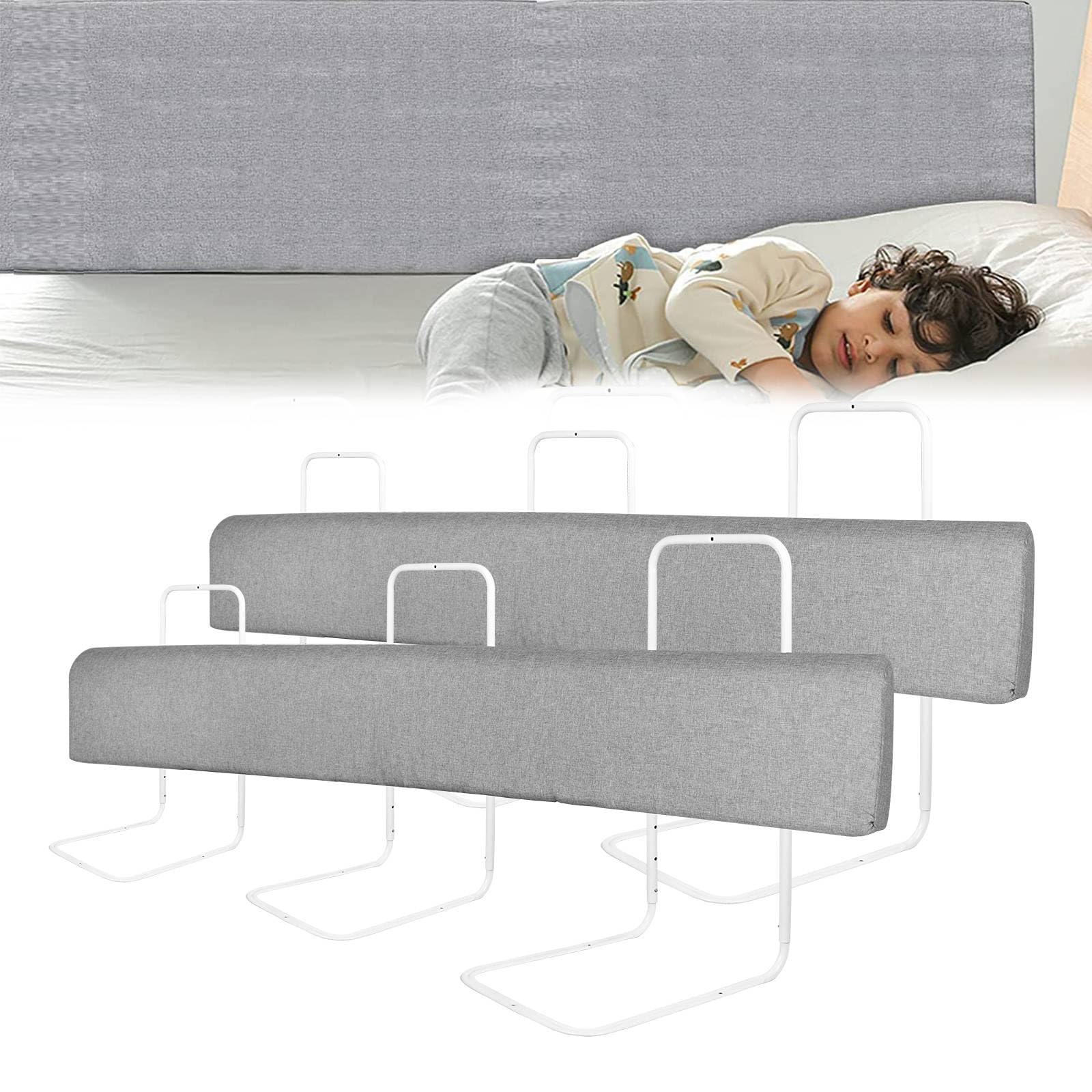 LZQ 2 sponde di protezione anticaduta per lettino dei bambini, 180 cm, regolabili in altezza, deformabili, con chiusura lampo e bottoni automatici, per letto familiare e bambini, grigio