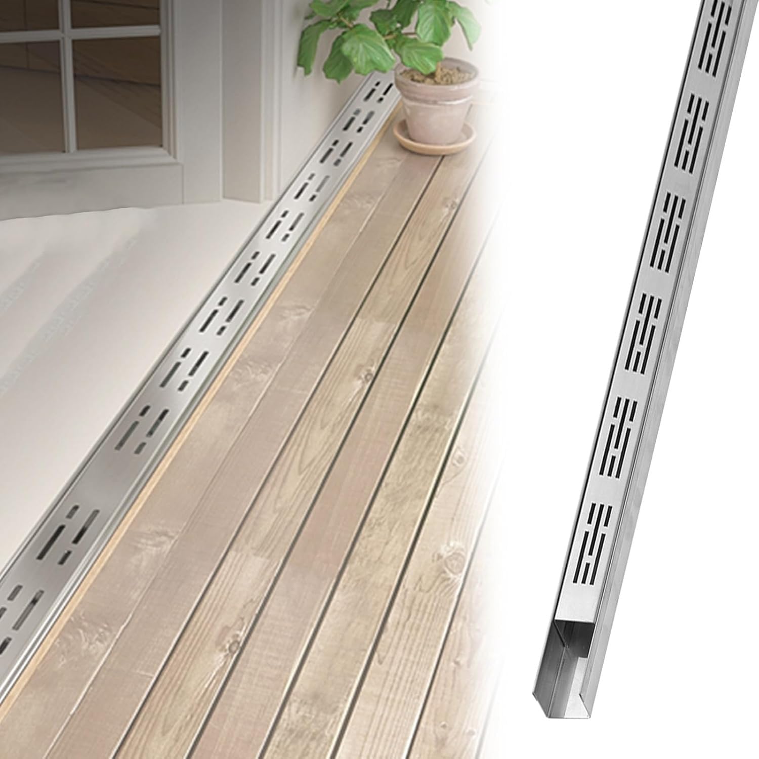 Zestaw kanałów odpływowych na patio, 1 m, liniowy system odpływowy 10 x 4 cm, idealny do użytku na zewnątrz, łatwy montaż