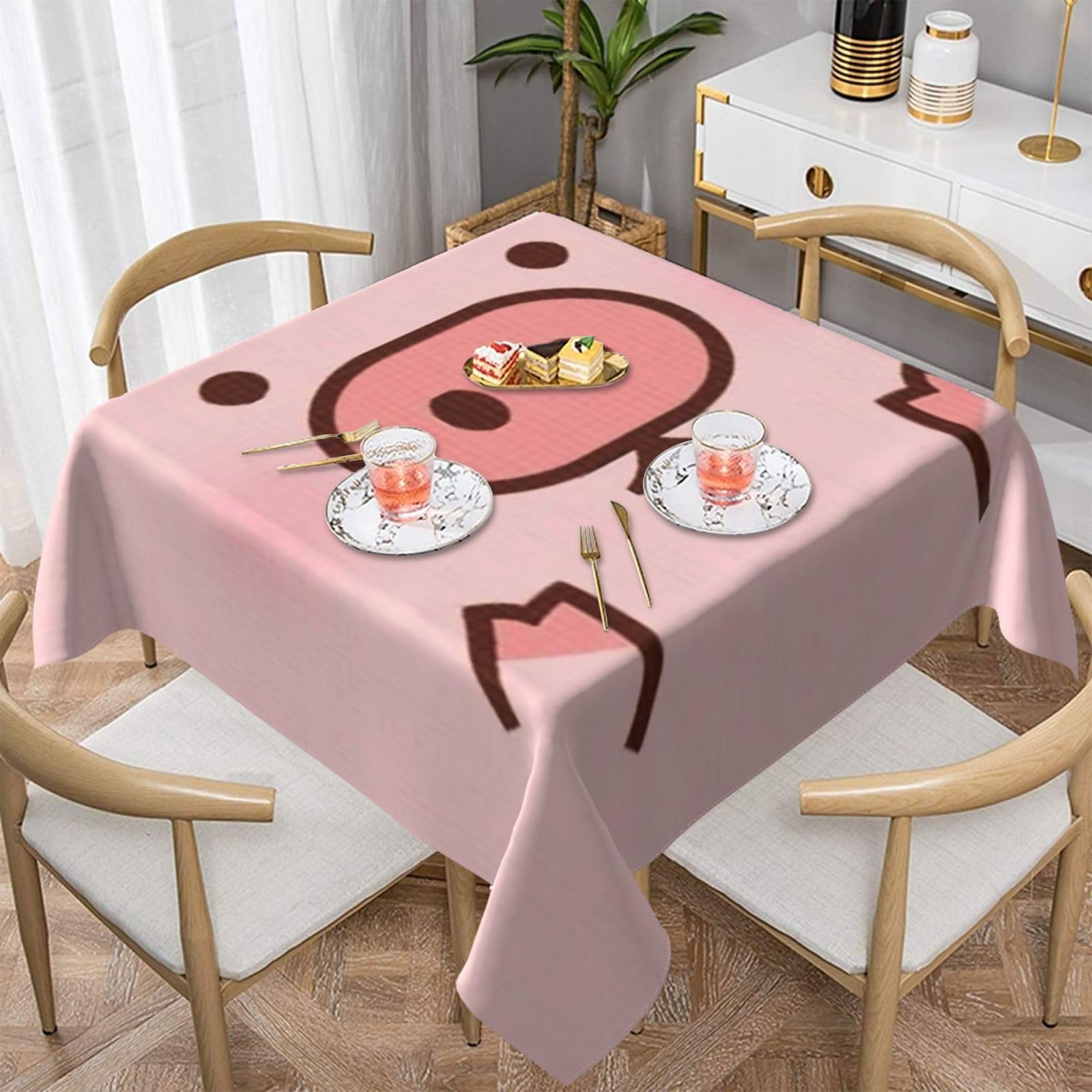 DCEHGEW Cute Pig Prints Square Tablecloth 152x152 CM, Waterproof Fabric Table Cloth for Dining Table, Farmhouse Table Cover for Kitchen Dining Tabletop Decoration