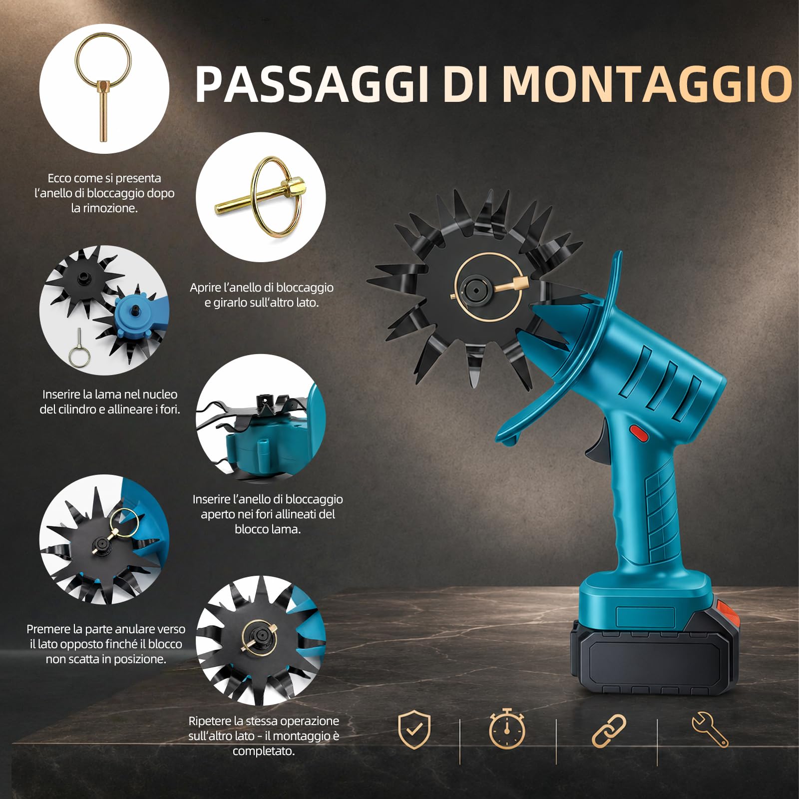 Motozappa portatile senza fili 350W – Fresatrice da giardino con 4 lame – Profondità di lavoro 195mm, larghezza 160mm – Alimentazione 18V (corpo solo, batteria non inclusa)