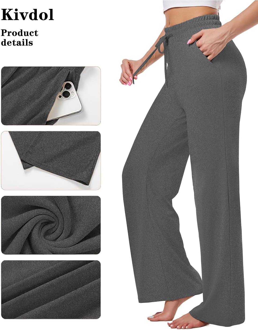 Womens Yoga Sweatpants Wide Leg Lounge Pajamas Pants Drawstring Workout Comfy Joggers Sweatpants Pants Pockets - Image 4
