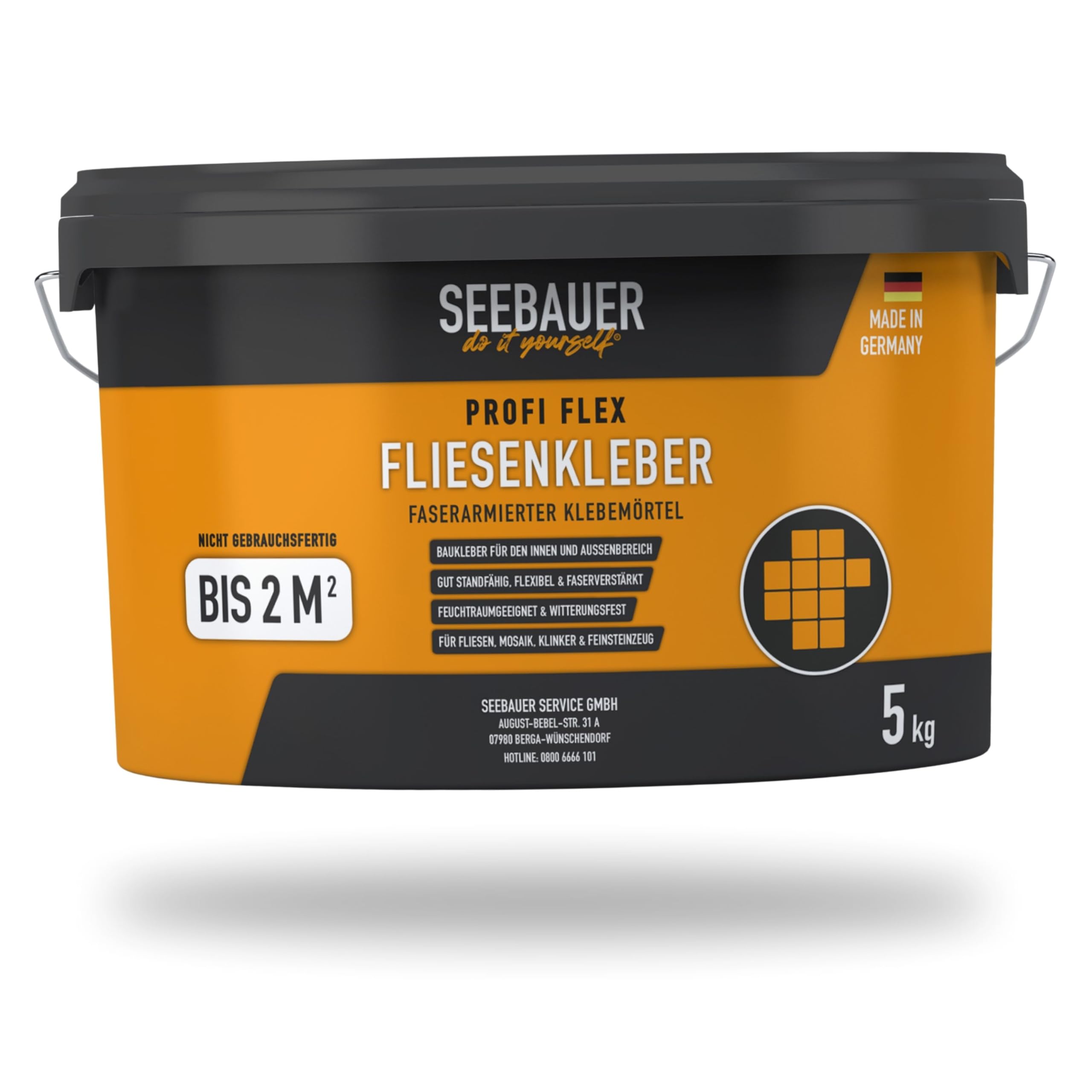 Profi Flex-Fliesenkleber 5 kg - Faserarmierter Flexkleber für Wand- & Bodenfliesen, Mosaik, Riemchen & Klinker - Auch für Heizestrich geeignet - Wiederverschließbar im Eimer