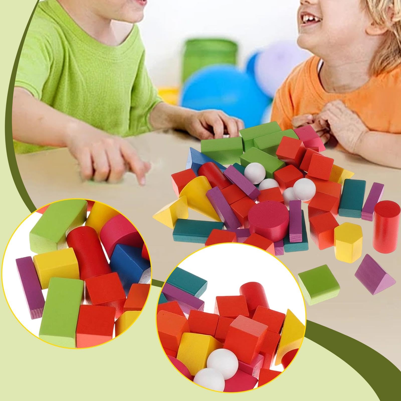 perfeclan 45 solides géométriques en bois - Jouets éducatifs pour l'enseignement primaire, la maternelle et le préscolaire - Manipulation mathématique -