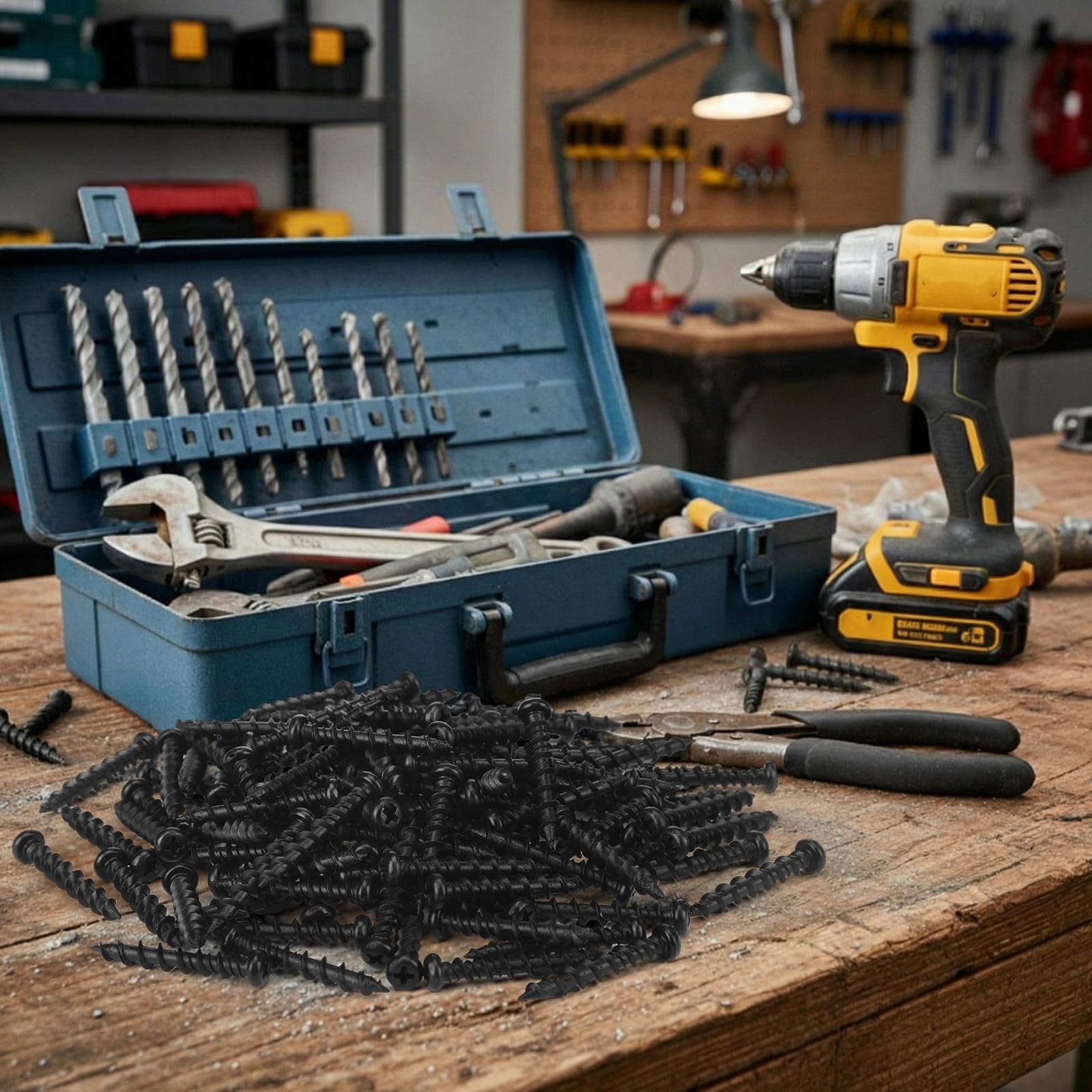 150 viti autofilettanti da 1/4" x 1-1/2" in fosfato nero a testa cilindrica, per lavori leggeri, per pareti, cartongesso, legno, cemento, mattoni e altri materiali in muratura