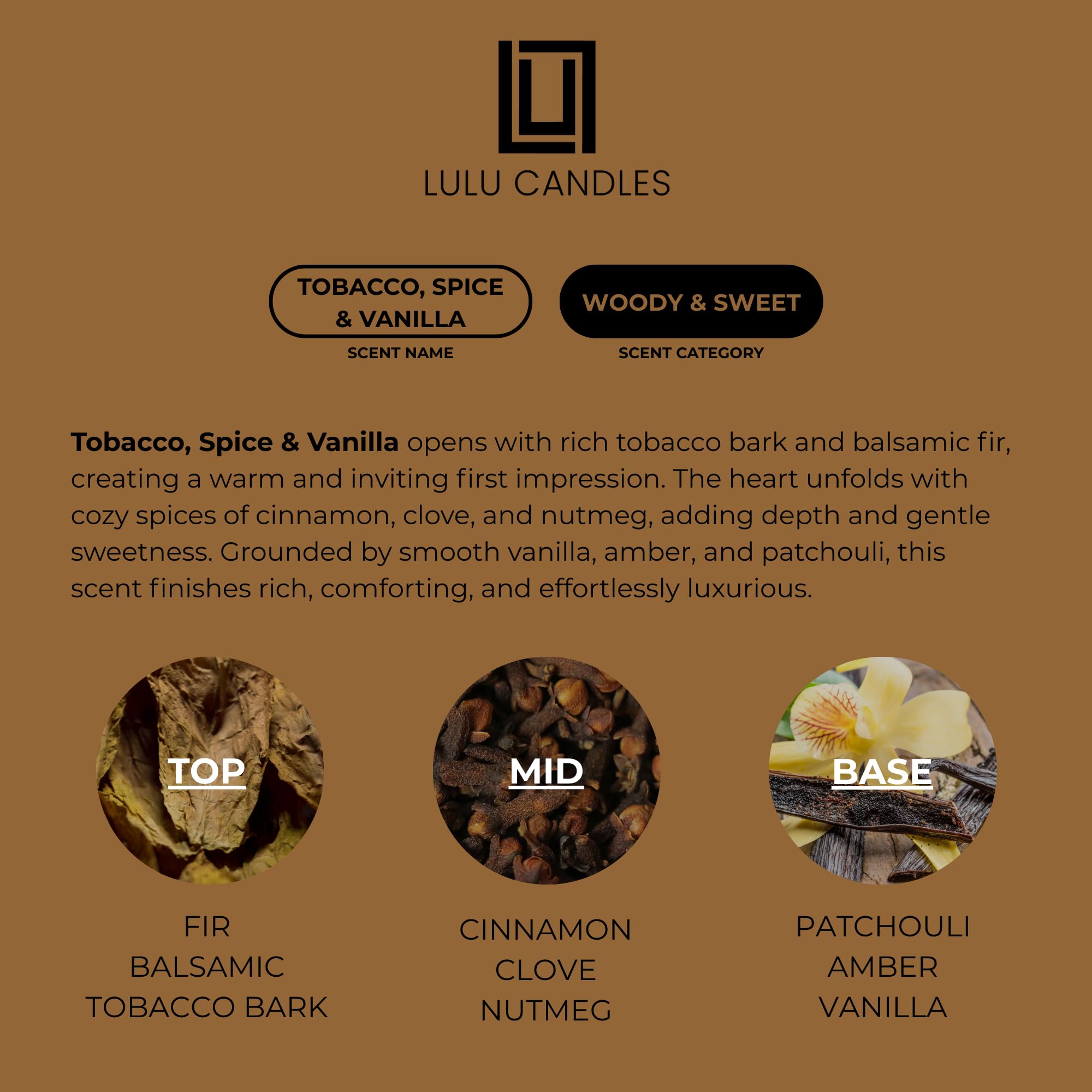 Lulu Candles | Tytoń, przyprawy i wanilia | Luksusowa świeca zapachowa w słoiku sojowym | Ręcznie nalewana w USA | Wysoce pachnąca i długotrwała (255 g. 2 sztuki)