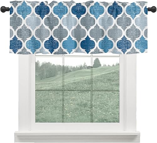 Cenefas geométricas de azulejos de Marruecos para ventanas, cenefas de cortina modernas con bolsillo para cortinero, tratamientos de ventana para