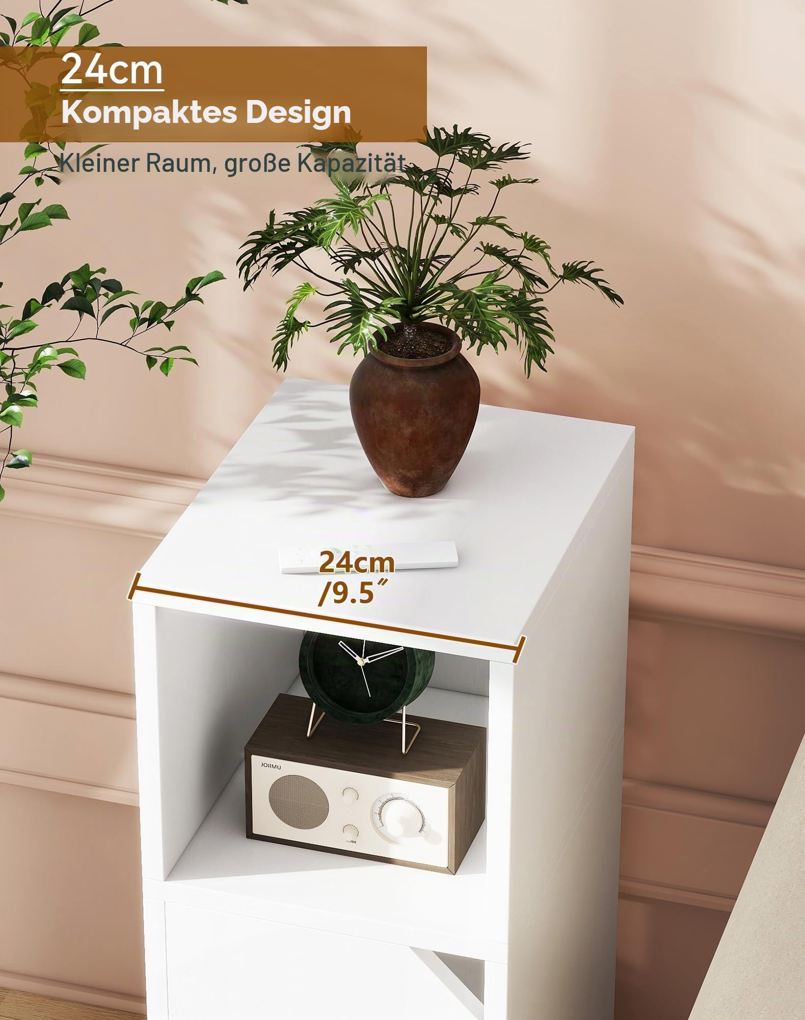 YMYNY Nachttisch 2er Set mit Tür, Schmal, Beistelltisch, Offenes Fach, Einstellbare Innere Ablage, B24 x T29 x H62 cm, Nachtschrank aus Holz, für Schlafzimmer, Wohnzimmer, Weiß HST016W-2