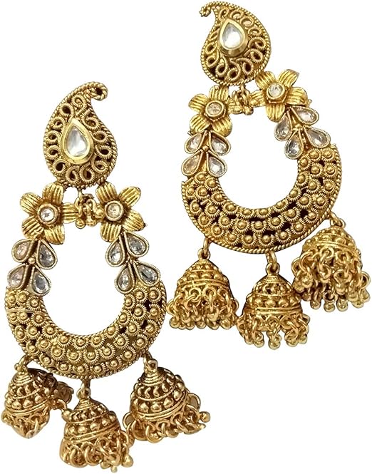 Orecchini Jhumka Indiani Bollywood Tradizionali Placcati Oro - Foto 6