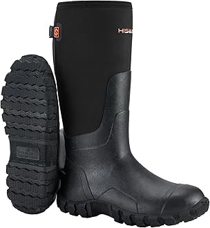 HISEAUpgraded Rain Boots for Men Waterproof Insulated Rubber Boots Outdoor Mud Hunting Boot, Adjustable Calf