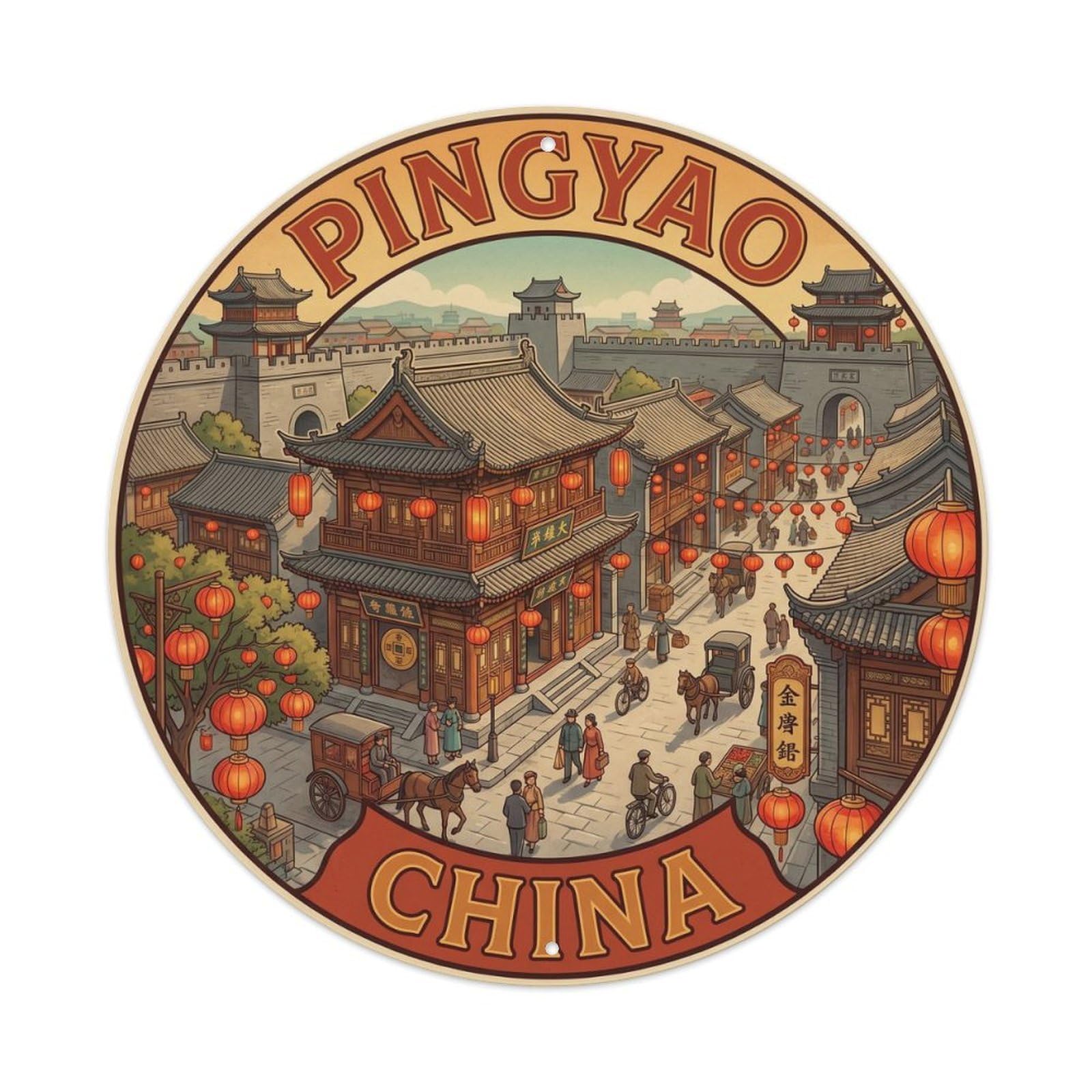 Vintage Travel China Pingyao Ancient City Metal Tin Sign