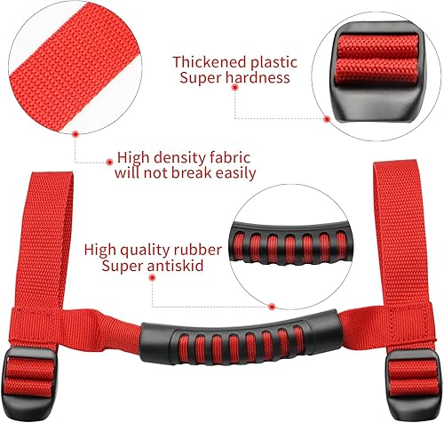 Miniatura 3 de 4 asas de agarre de barra enrollable soporte rojo compatible con Jeep Wrangler accesorio 1987-2021 YJ TJ LJ JK JL Sports Sahara Freedom Rubicon X y