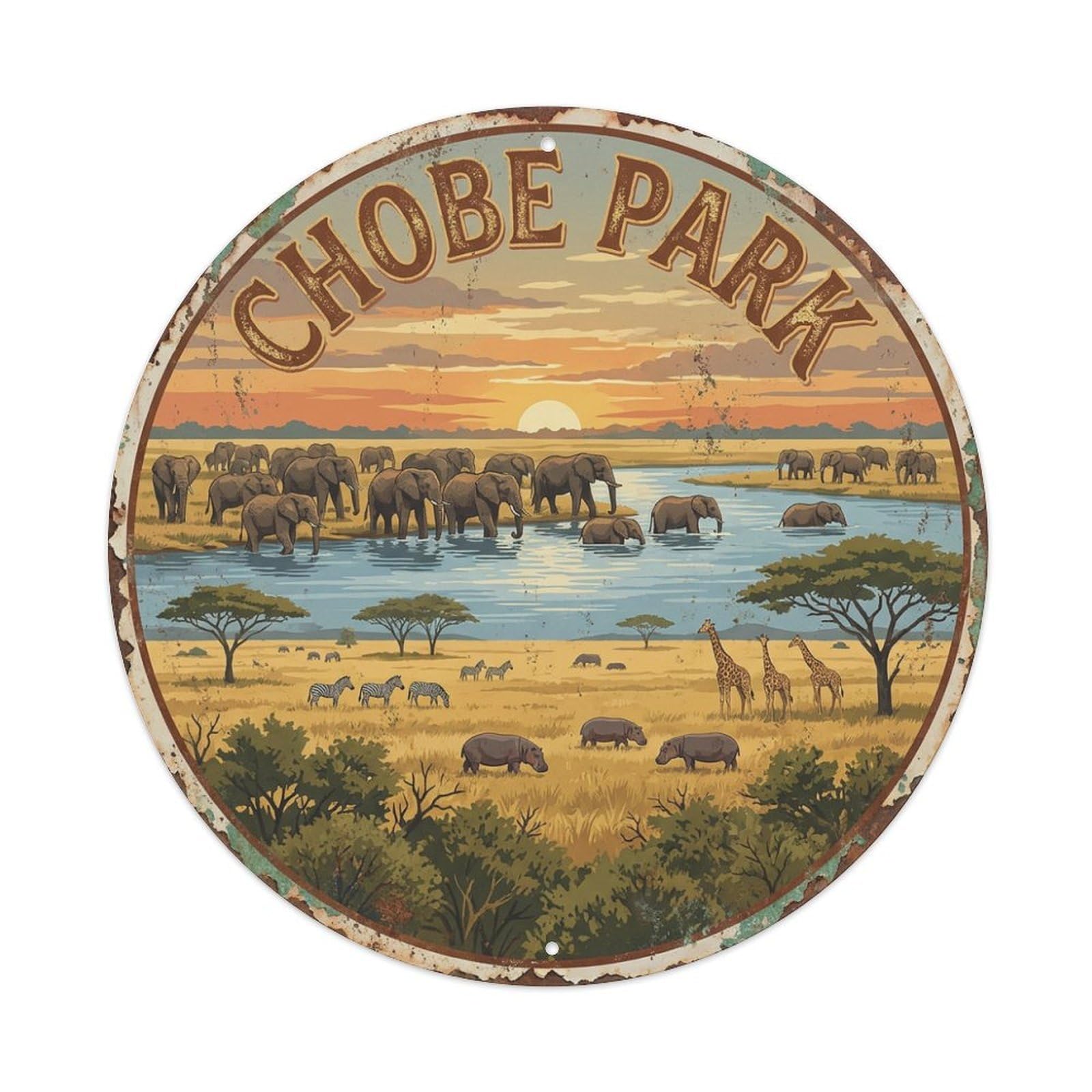 Travel Vintage Botswana Chobe Park Metal Tin Sign