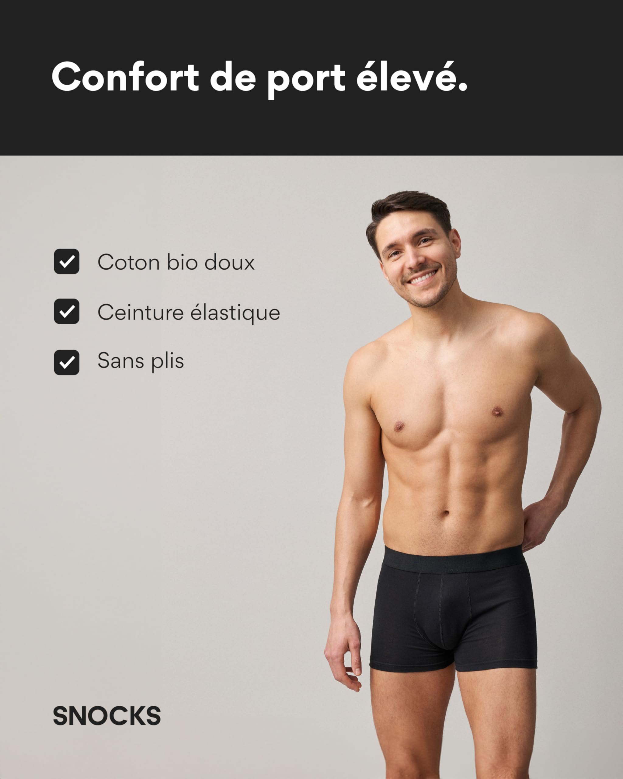 Snocks – Boxer Homme Sans Logo – Lot de 6 – Respirant et Confortable – Coton Bio Certifié GOTS – Slip Idéal pour Sport et Quotidien – Caleçon Tailles S à 3XL