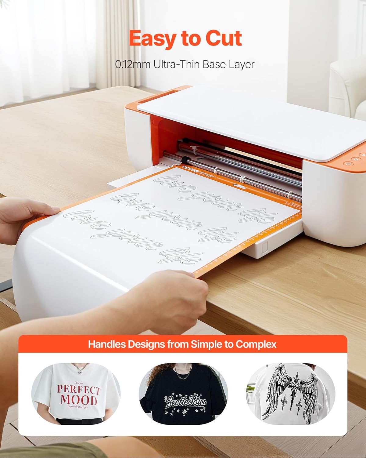 VEVOR Heat Transfer Vinyl, 12 in x 70 ft, Glossy White HTV Iron on Vinyl Roll, Easy to Cut and Weed, Strong Adhesion, Compatible with Cutting Machines, for Various Materials, T-Shirts, Pillows, Hats