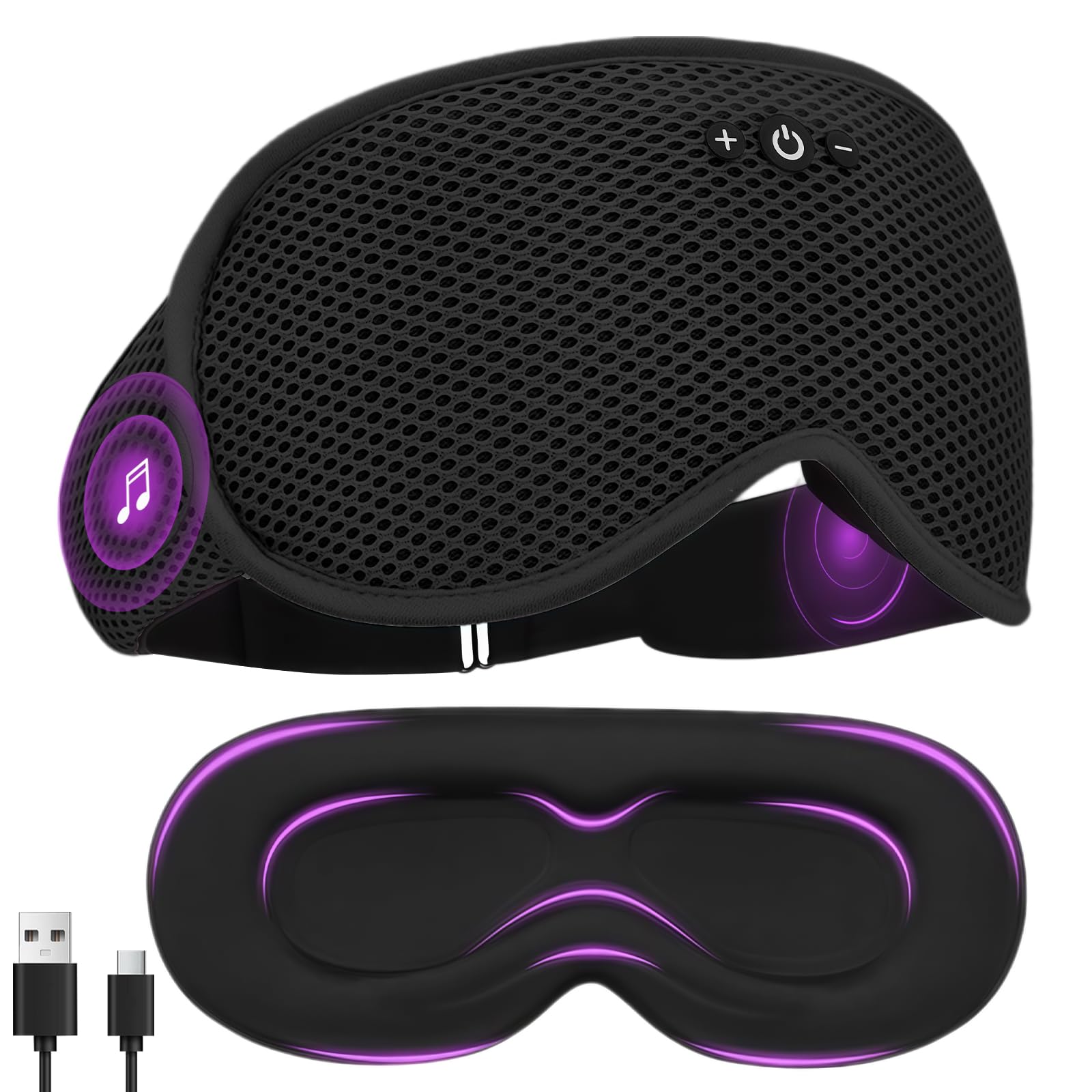 flintronic Maska na oczy Bluetooth – 3D, duża orbita, czarna