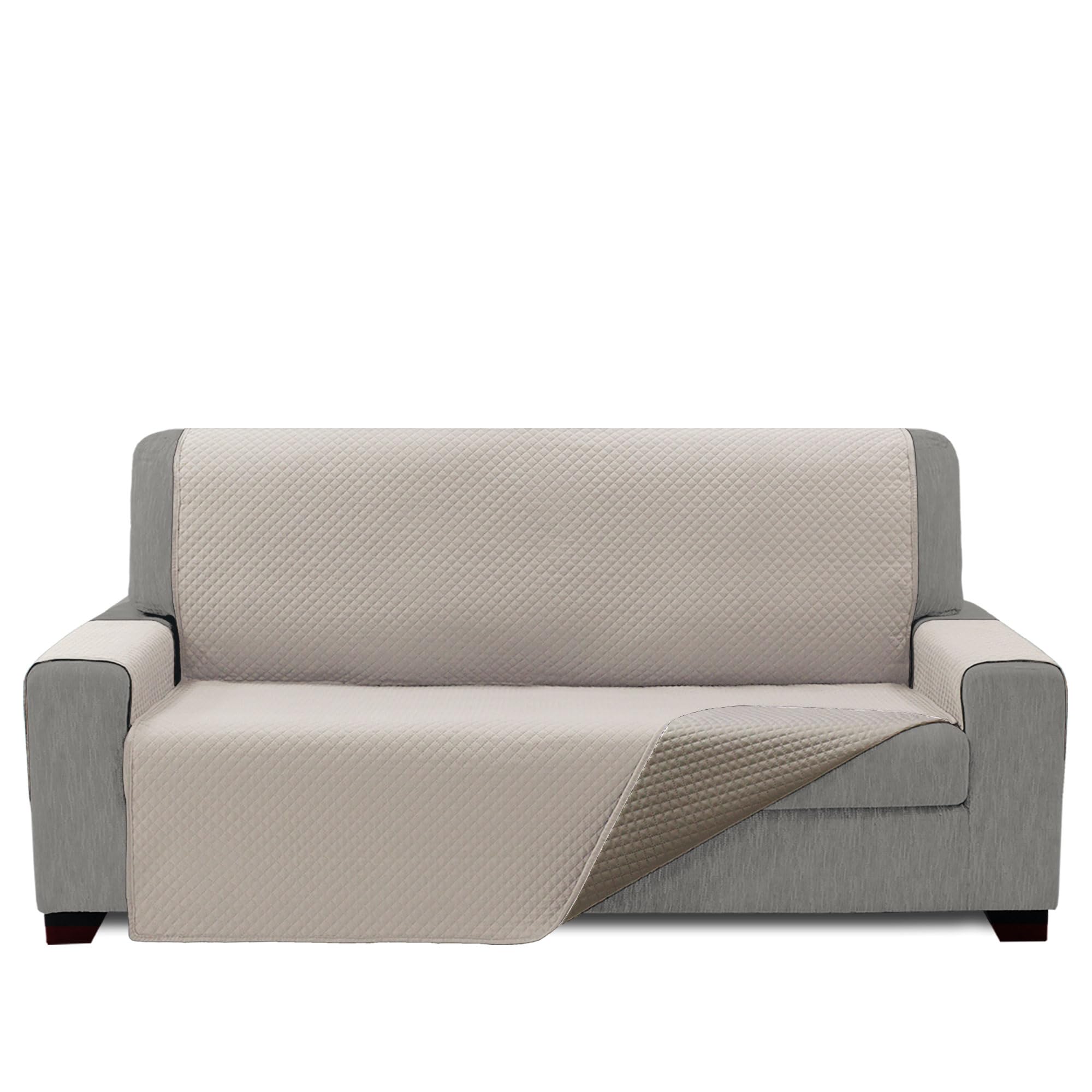Quilted Sofa Cover 3 Seater – 170 cm (Seat) | REQUENA Model | Beige-Ecru Reversible | Protector Compatible with Relax Sofas and Earmuffs | Washable Canvas | Made in Spain