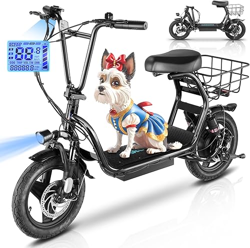 Caroma Patinete eléctrico con asiento, motor pico de 819 W, rango de 25 millas, velocidad máxima de 20 Mph, scooter eléctrico plegable para adultos