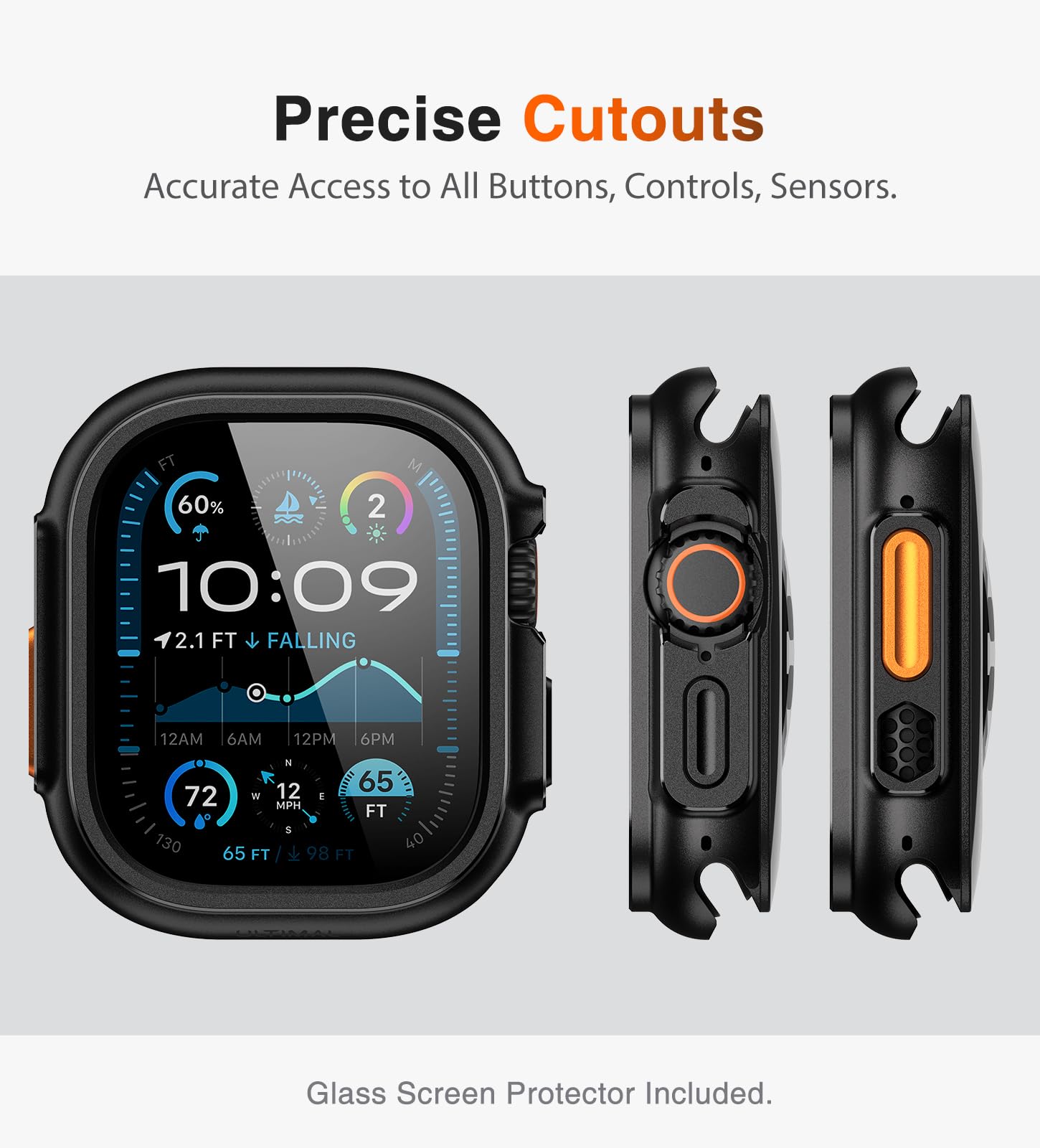 ULTIMAL Coque de montre compatible avec Apple Watch Ultra 3/Ultra 2/Ultra, coque de protection antichoc de qualité militaire améliorée, compatible avec iWatch 49 mm (noir, 49 mm)