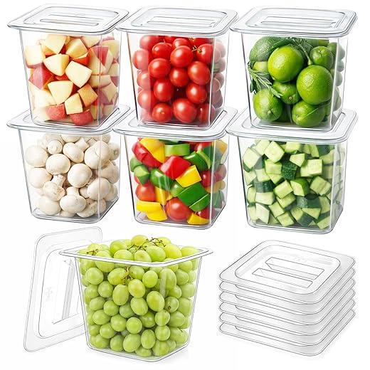 Plastic Food Pan with Lids 1/6 Size Stackable Food Containers with Capacity Indicator Restaurant Commercial Hotel Pans for Prep Tables, Salad Bar and Home Kitchen(6 PCS, 6'' Deep)
