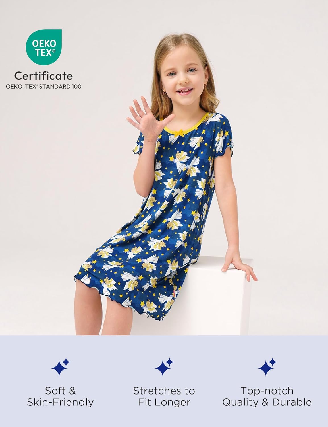 Bamboo Viscose Girls Nightgowns Short Sleeve Soft Pajama Dress for Girls - Image 4