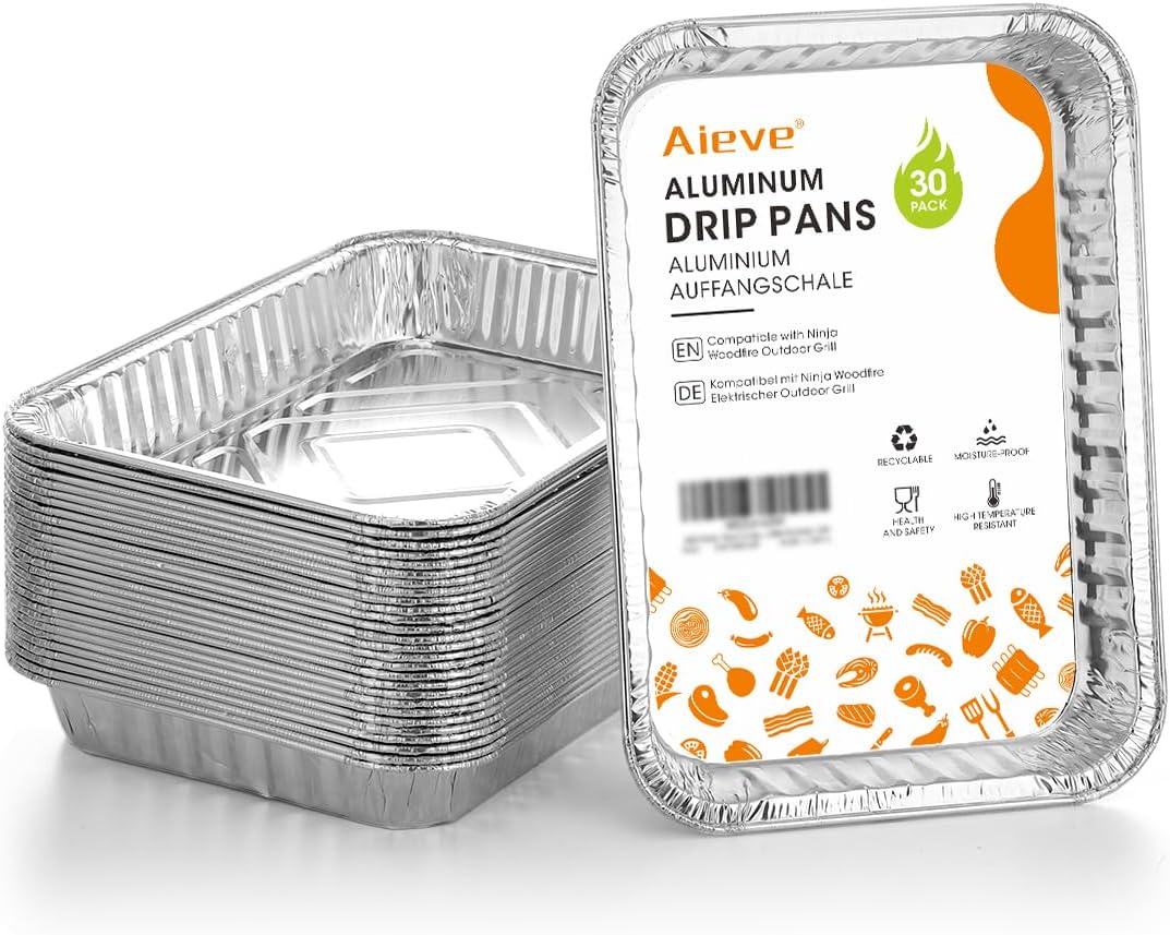 AIEVE Accessories for Ninja Woodfire Outdoor Grill, Aluminium Foil Pans Food Containers Foil Trays for BBQ, Baking, Cooking, Freezing, Storing (30 Pack)