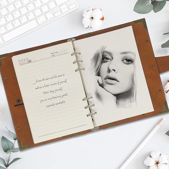 Notebook A5 Lined Leather Diary for Adults 200 Pages Refillable Ring Binder 100GSM Thick Paper