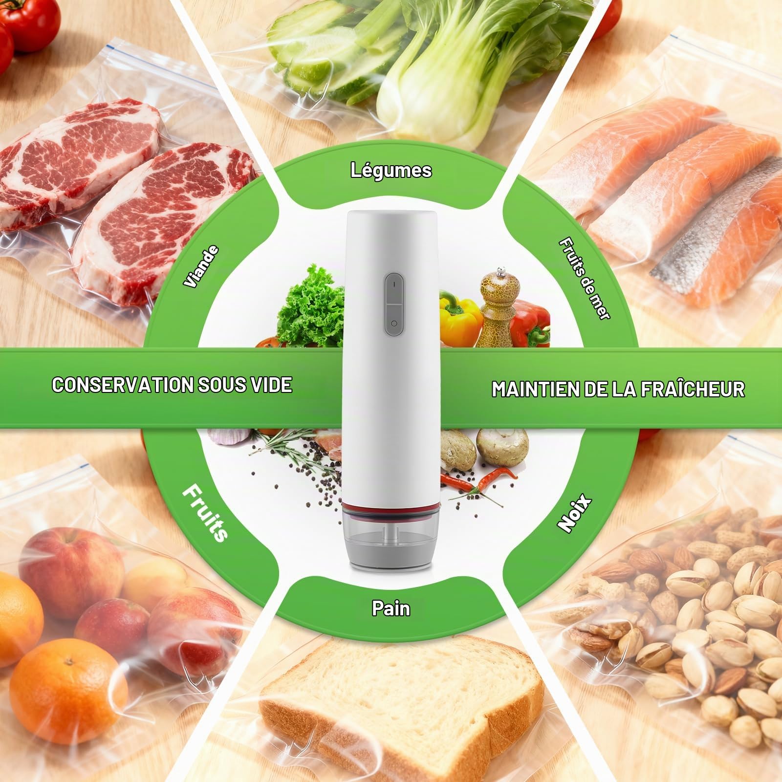 Sous Videuse Alimentaire avec 30 Sacs Sous Vide Réutilisables