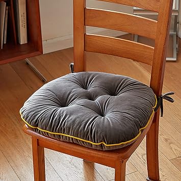 Chair Cushion,Thicken Tufted Floor Pillow Comfort Soft Tatami Seat Cushion Velvet Chair Pad with Ties,Meditation Cushion Seat Pad for Bedroom Balcony Bay Window Living Room Yoga-Grey 42x40cm16.5x16in