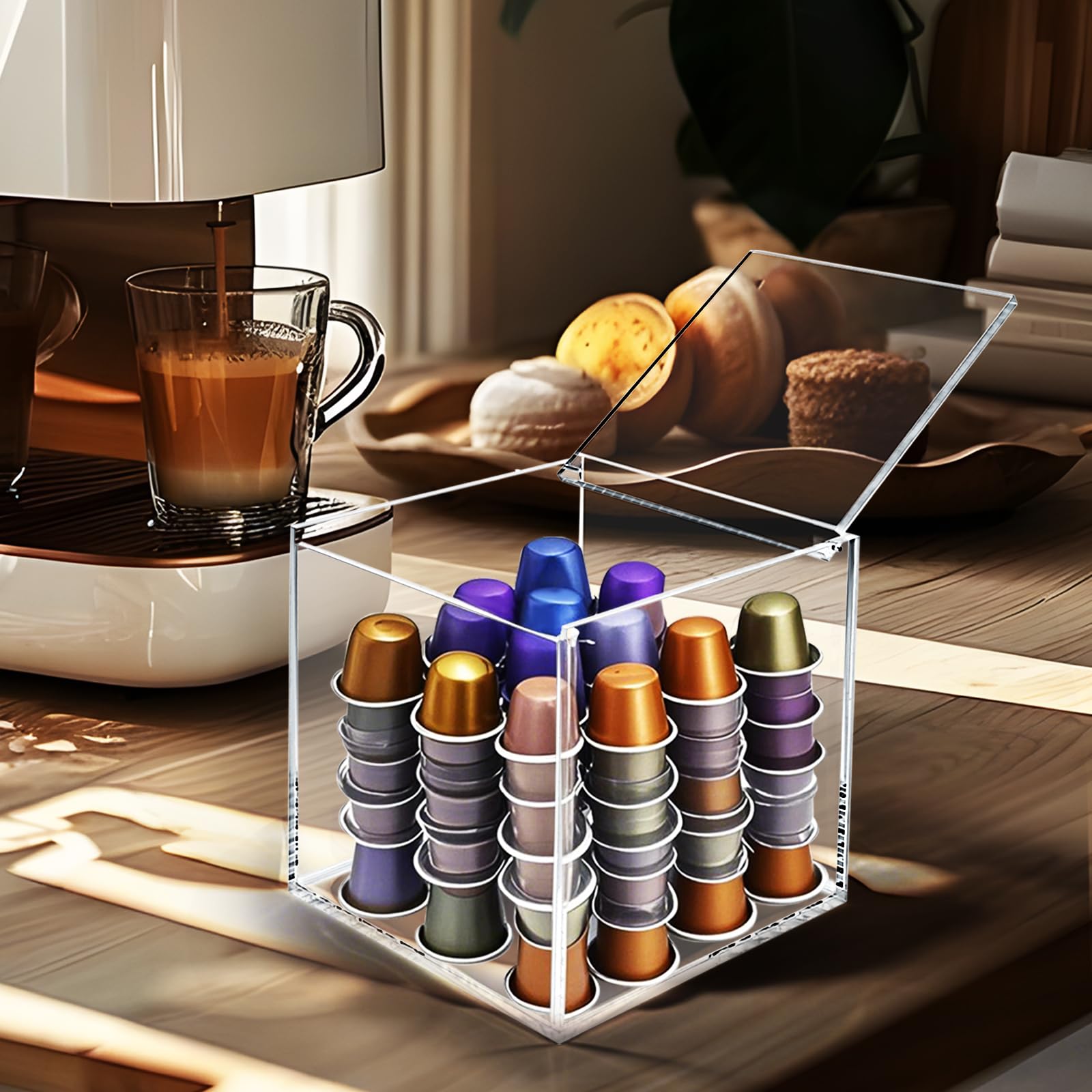 Porta Capsule Caffe Trasparente, Cubo Porta Capsule Caffè In Acrilico, Dispenser Capsule Caffe Per Capsule Nespresso O Dolcegusto, Contenitore Multifunzione, 13 x 13 x 13 cm