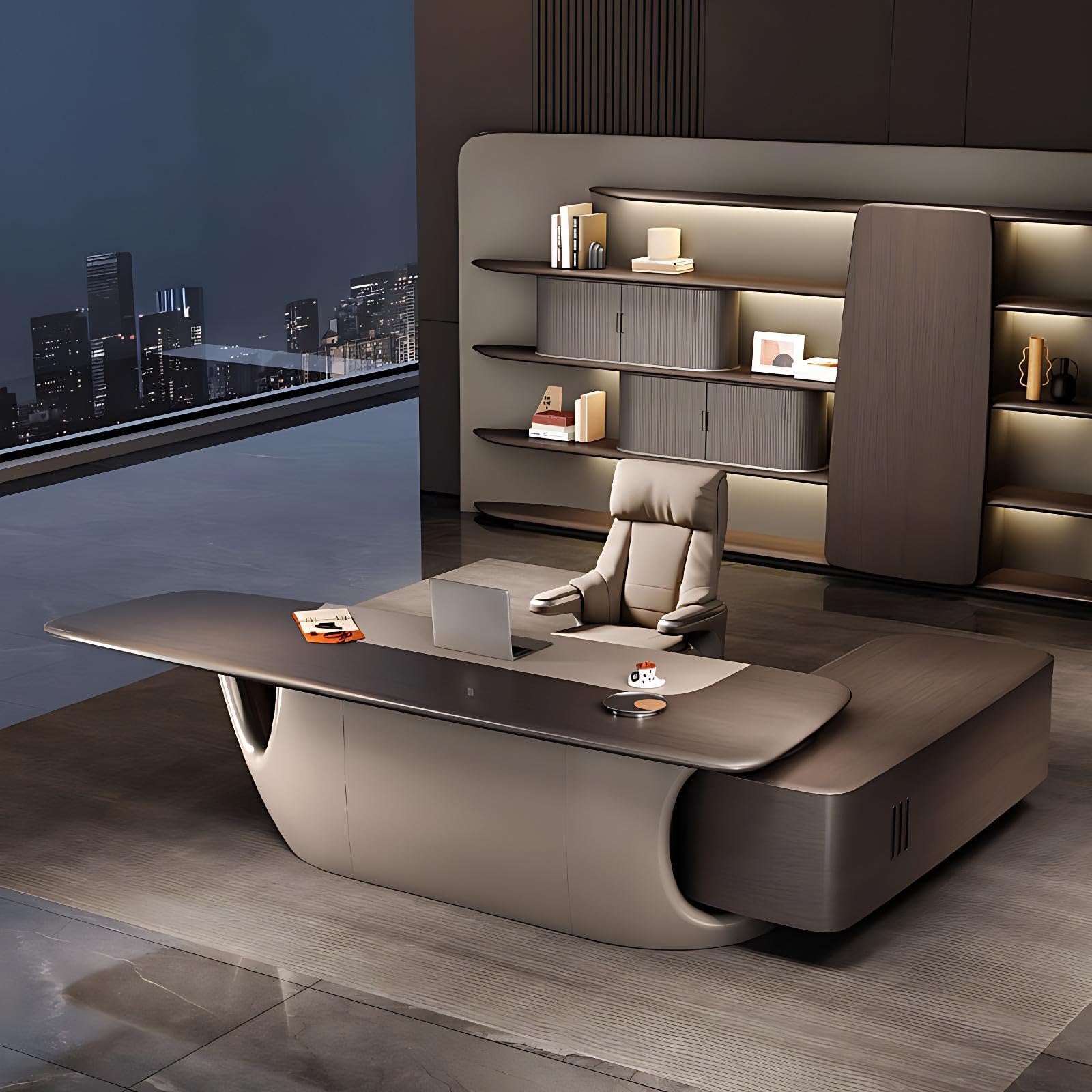 100IN Executive Desk - Modern Office Desk with Multifunctional Cable Boxes, Luxury Home Office Desk with Spacious Storage, Durable Executive Office Desk, No Assembly Required, Grey Left