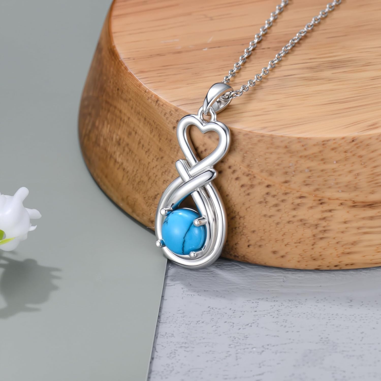 PEIMKO 925 Sterling Silver Genuine Turquoise Infinity Heart Necklace Gifts for Women Mother - Image 4